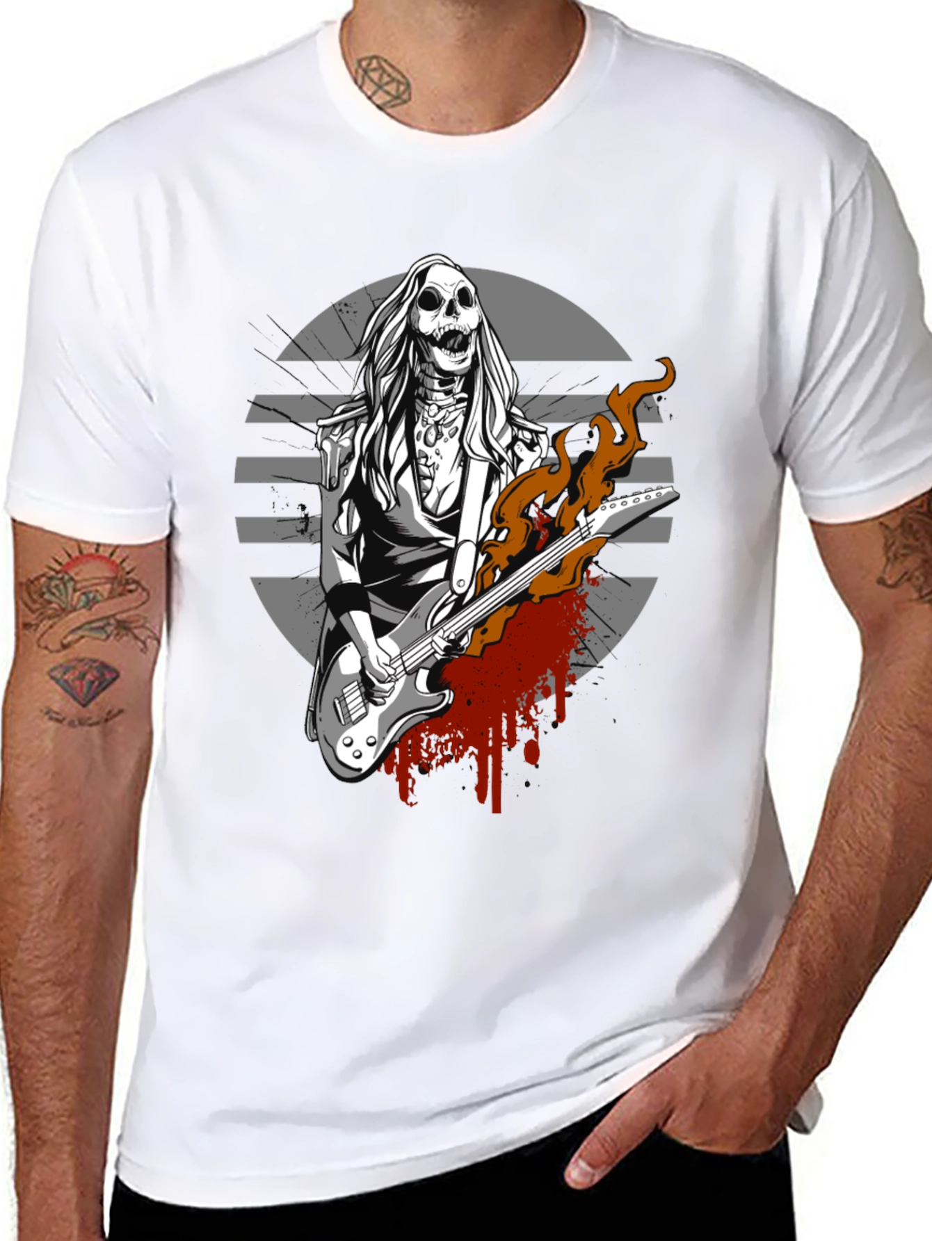 Skull Guitar Player Graphic Tee - Rocker Style