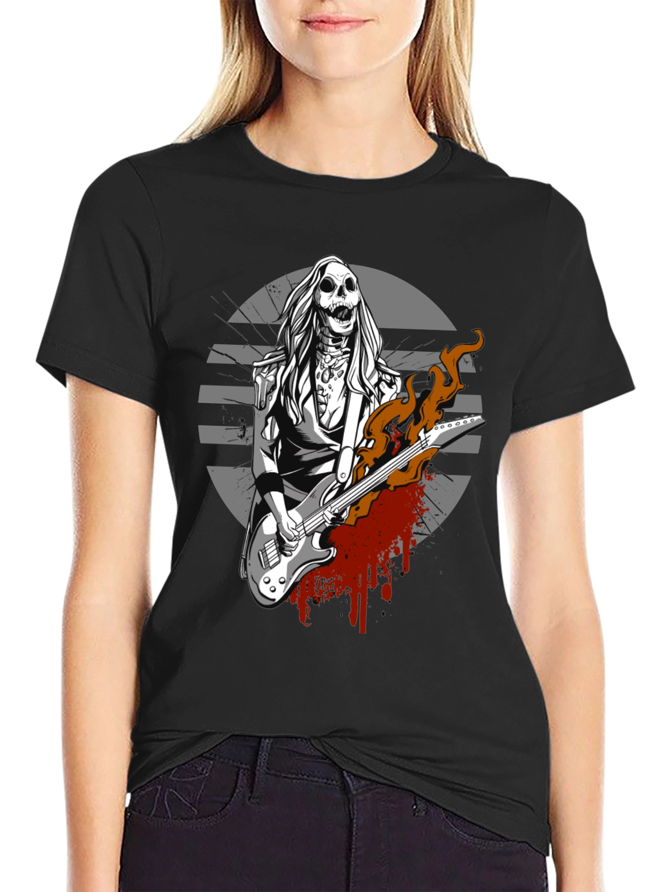 Skull Guitar Player Graphic Tee - Rocker Style