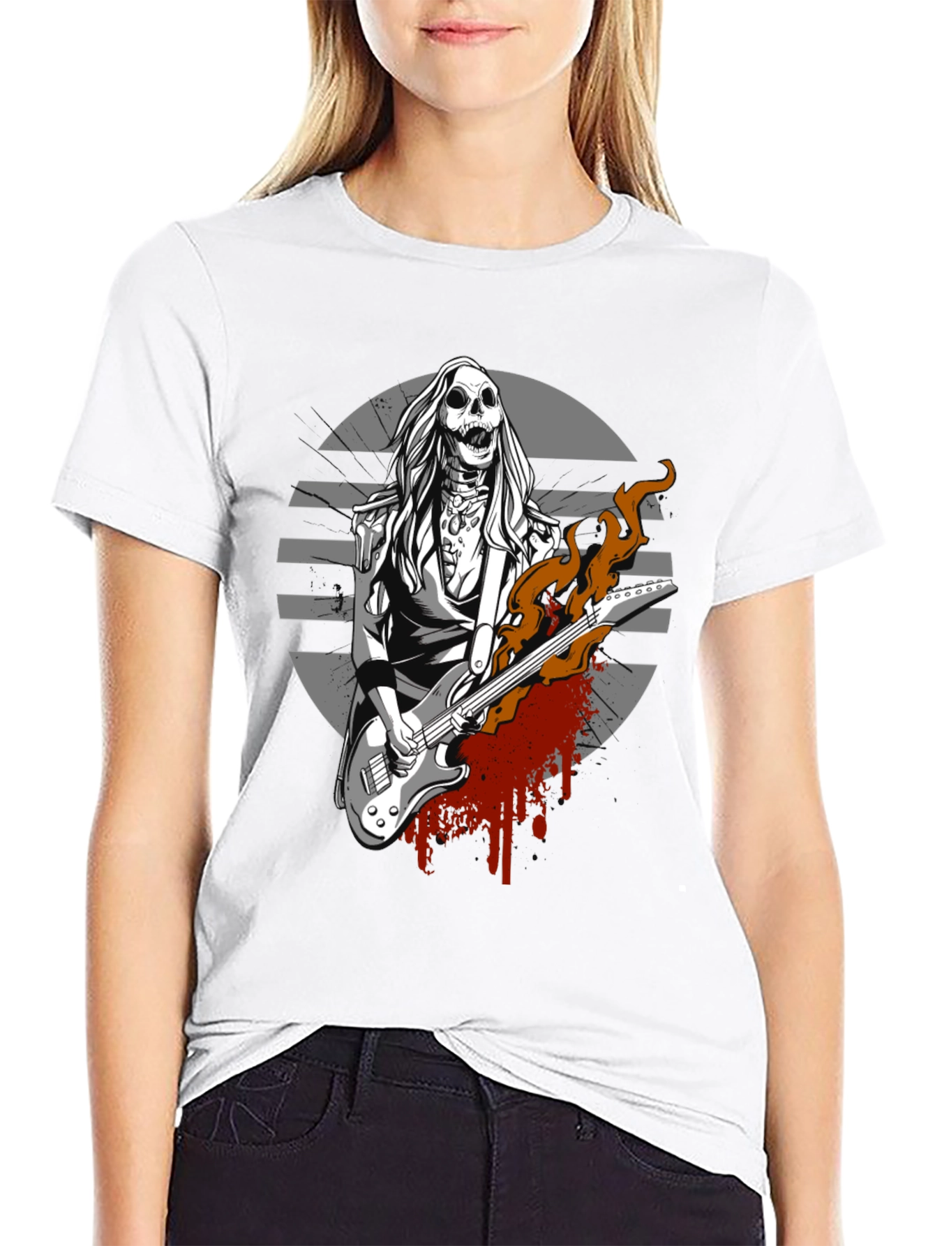 Skull Guitar Player Graphic Tee - Rocker Style