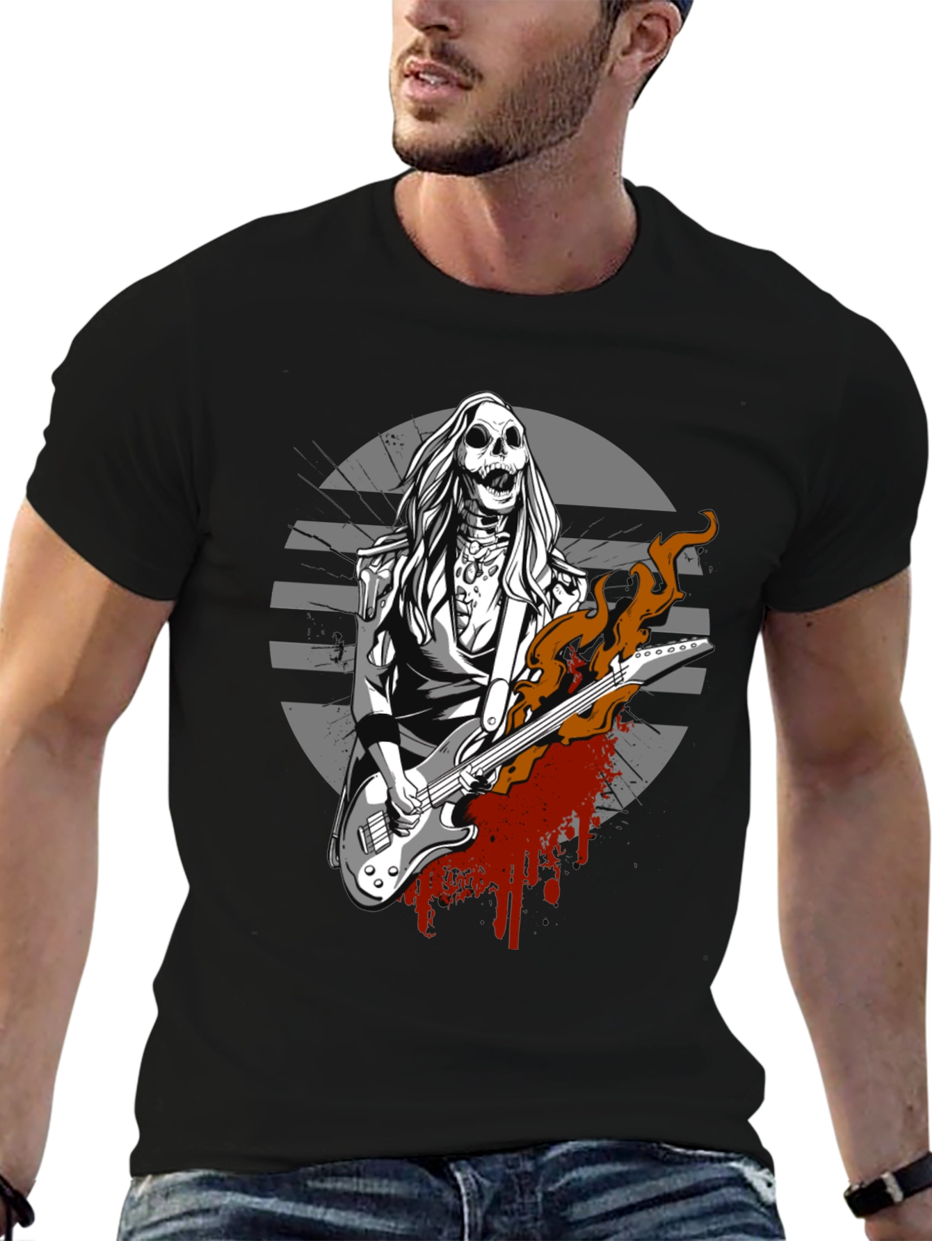 Skull Guitar Player Graphic Tee - Rocker Style