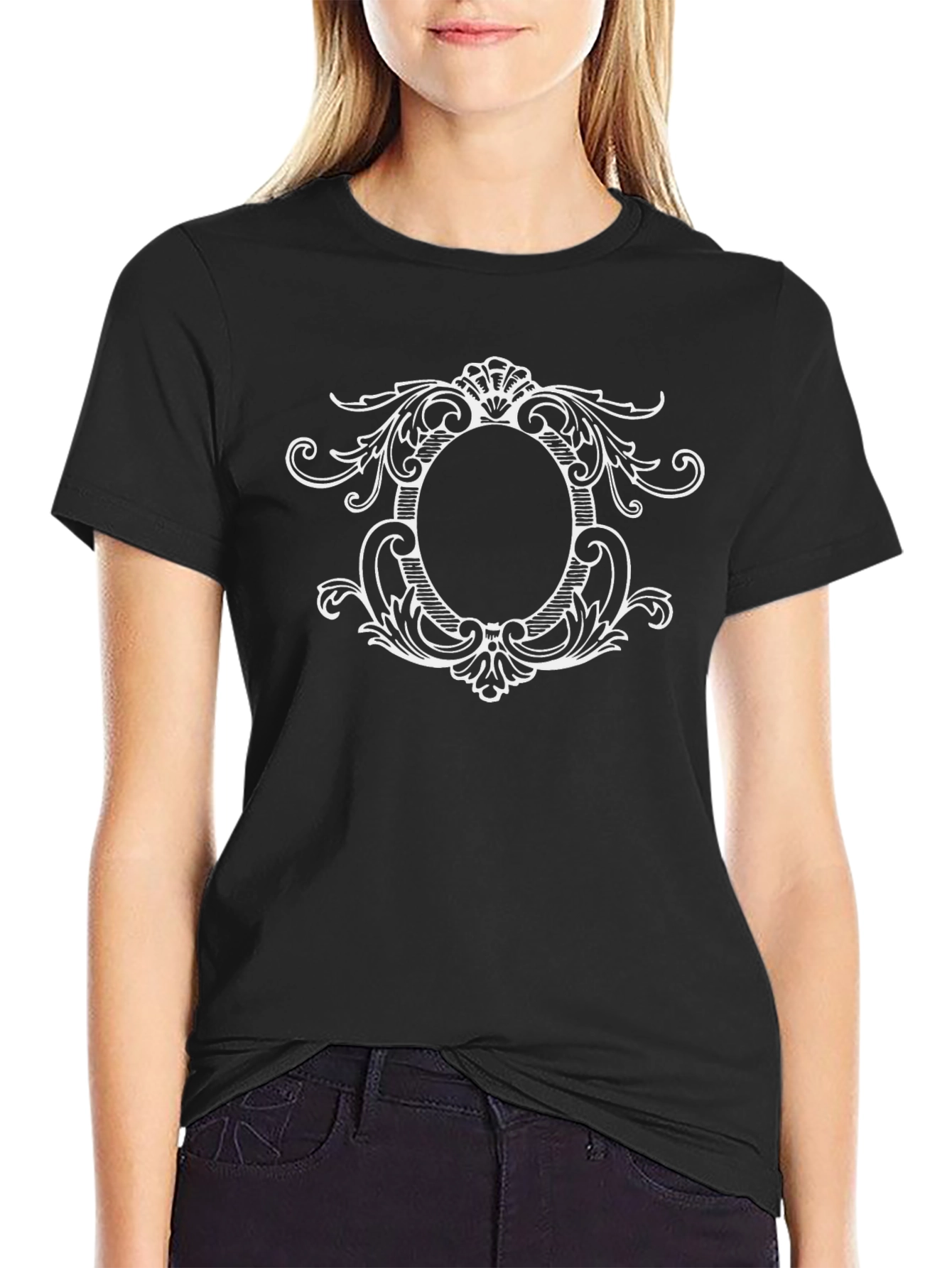 Ornate Frame Graphic Tee - Stylish Black T-Shirt