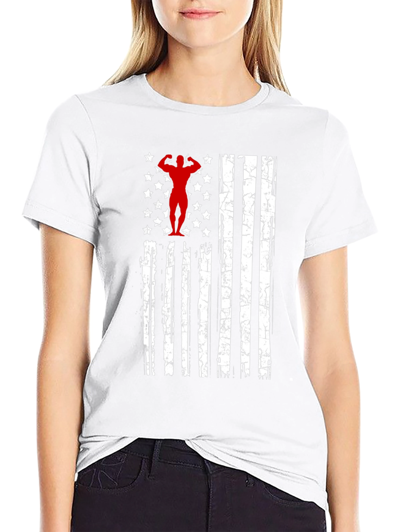 Patriotic Gym T-Shirt - American Flag Bodybuilder Design