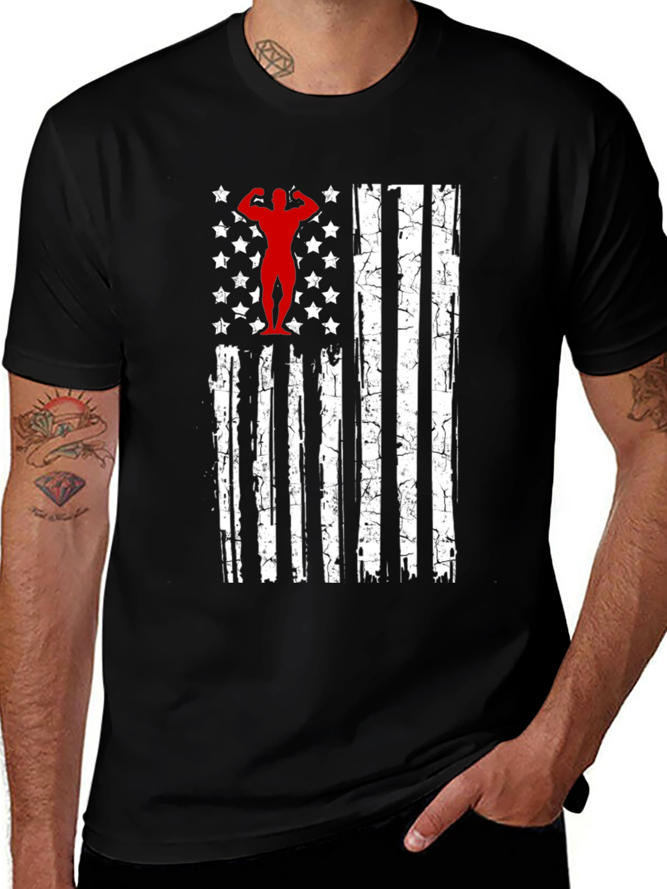 Patriotic Gym T-Shirt - American Flag Bodybuilder Design