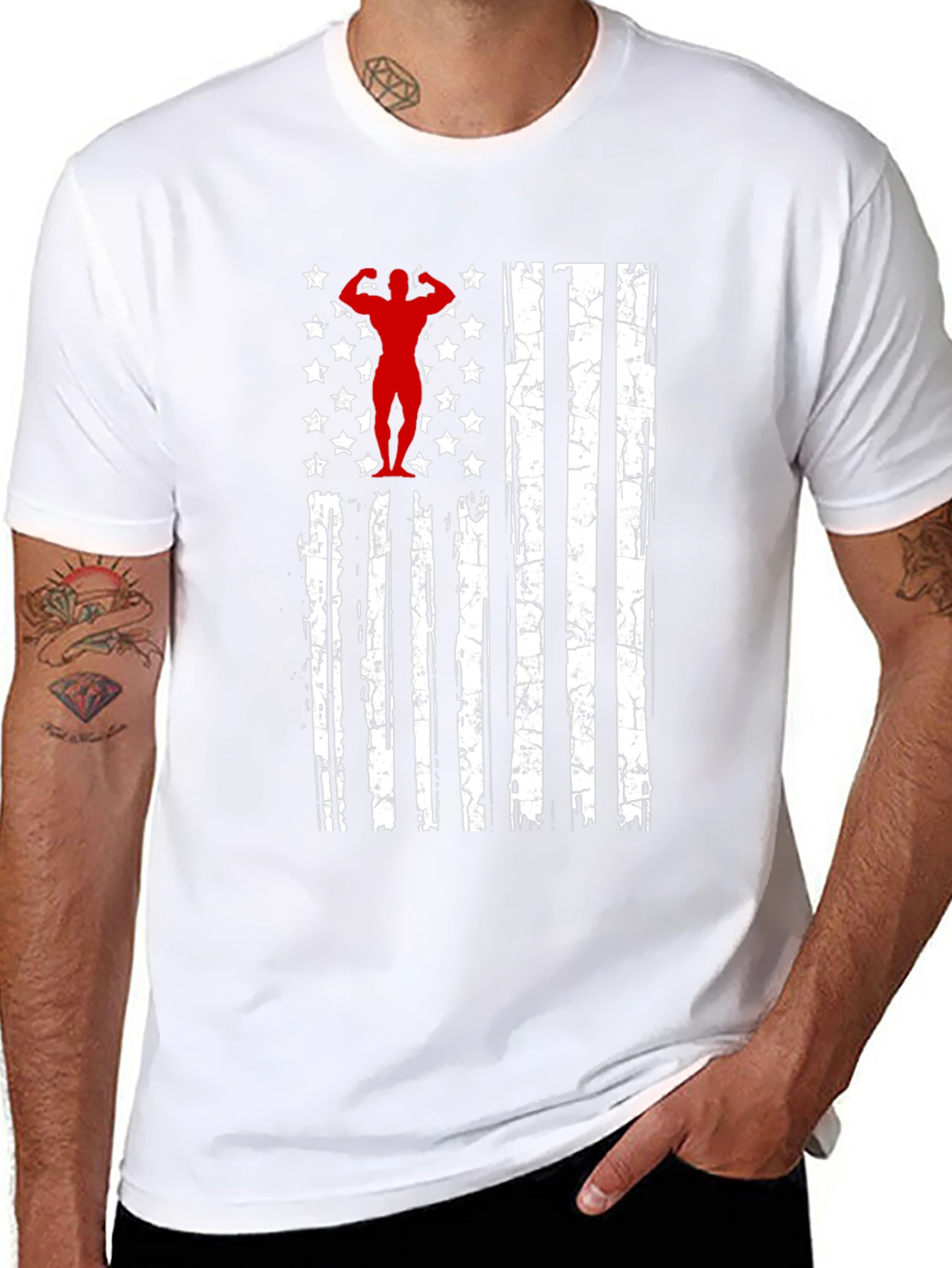 Patriotic Gym T-Shirt - American Flag Bodybuilder Design