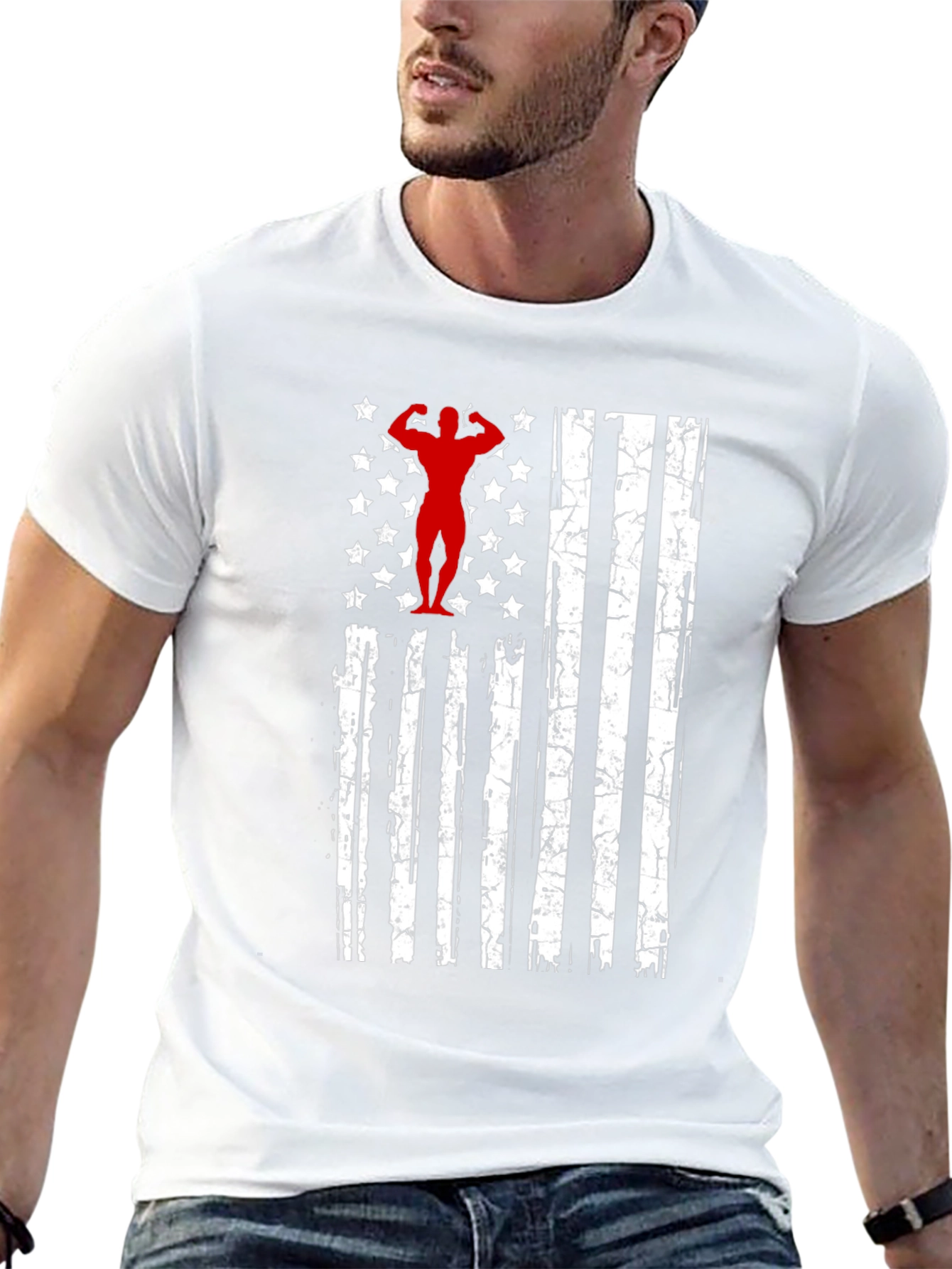 Patriotic Gym T-Shirt - American Flag Bodybuilder Design