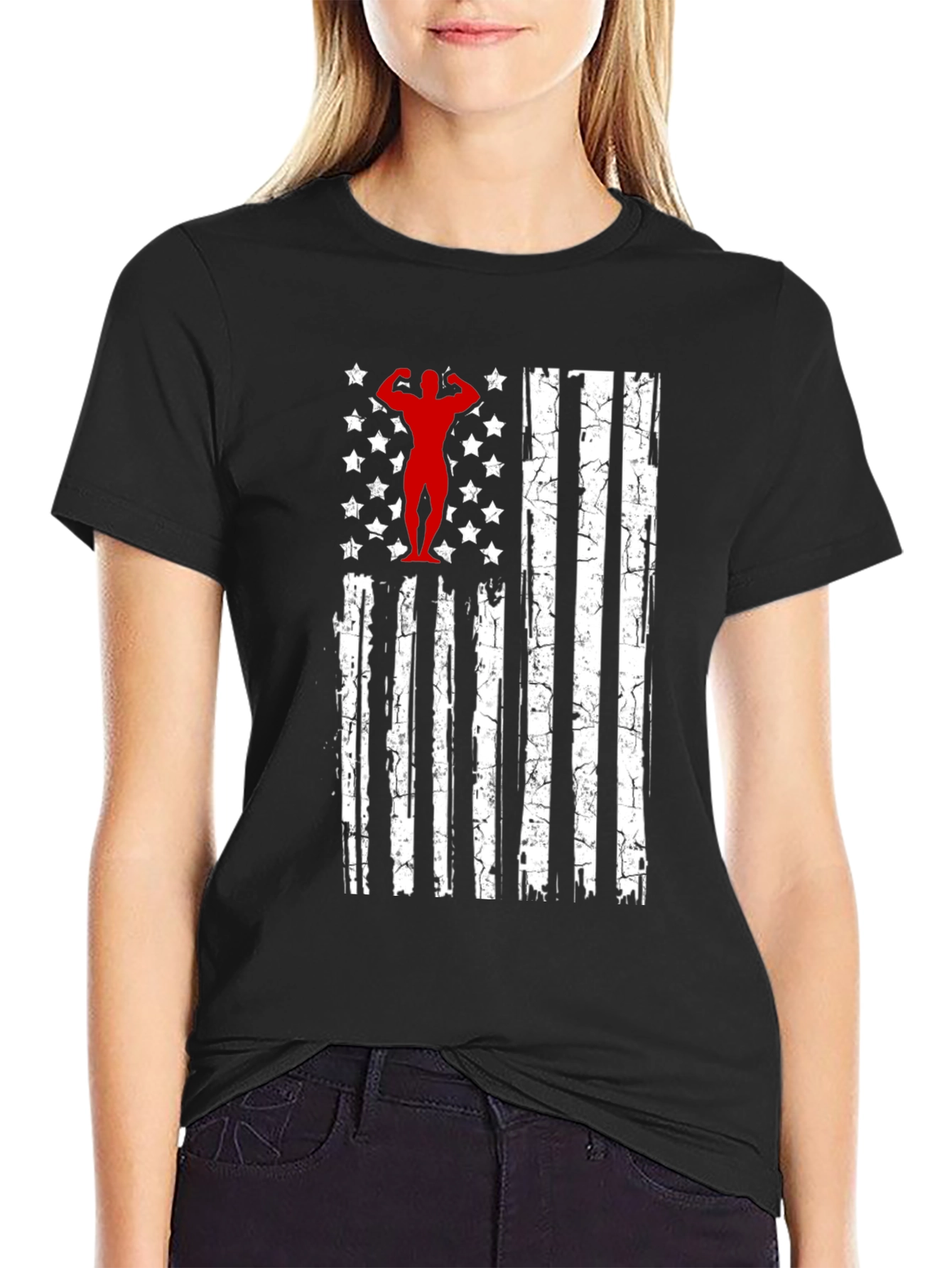 Patriotic Gym T-Shirt - American Flag Bodybuilder Design