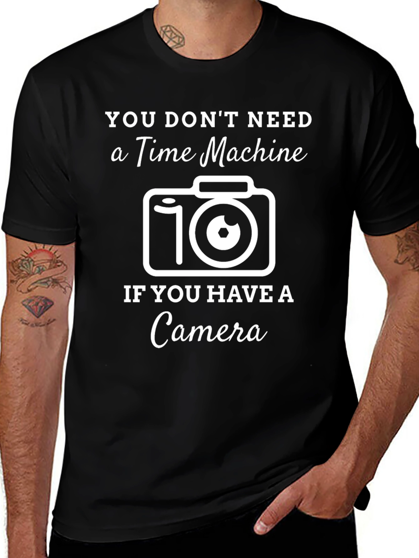 Time Machine Camera Graphic T-Shirt - Black