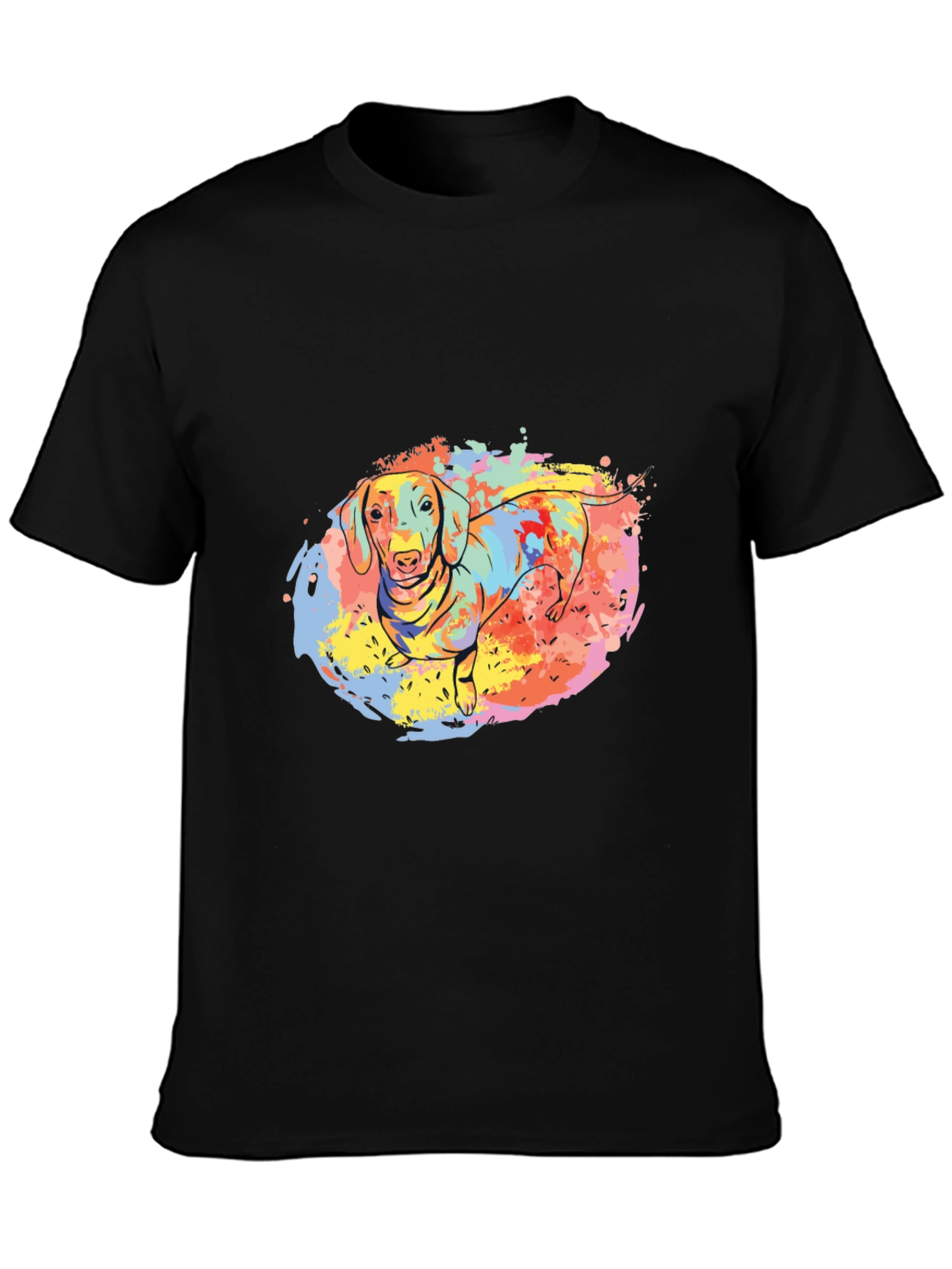 Dachshund Paint Splatter Black T-Shirt