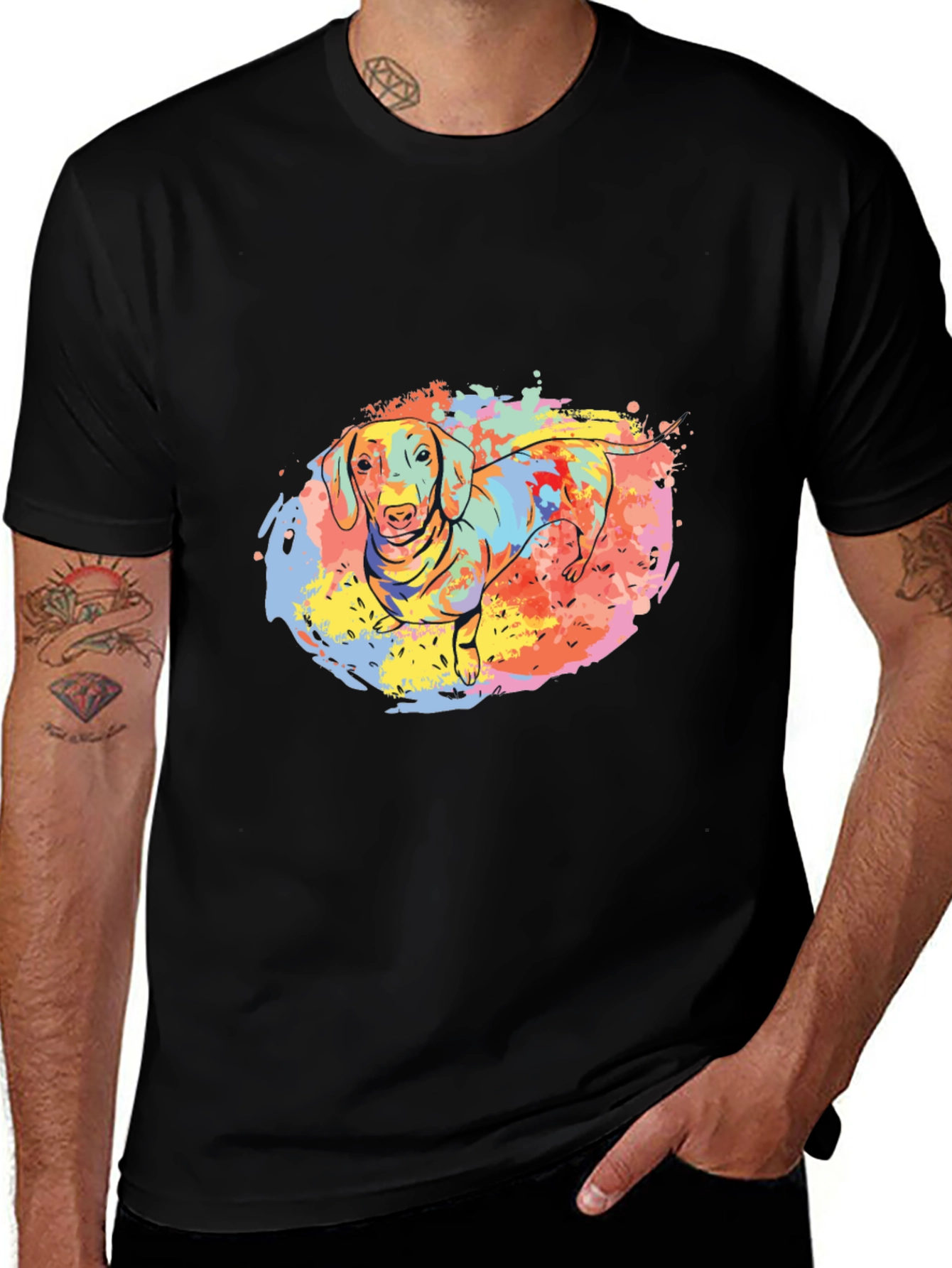 Dachshund Paint Splatter Black T-Shirt