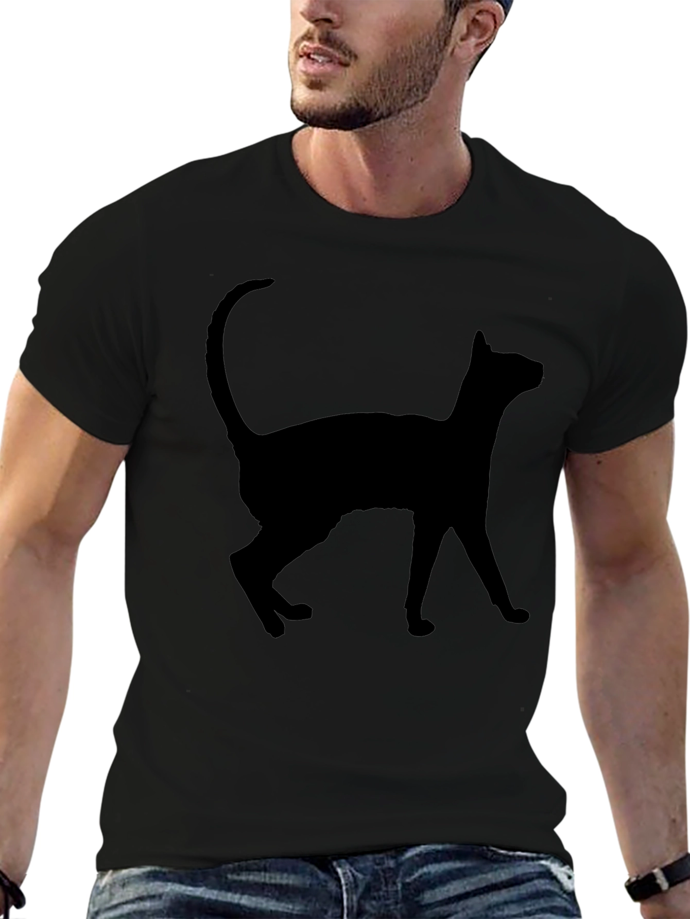 Black Cat Silhouette Graphic Tee - Casual Style