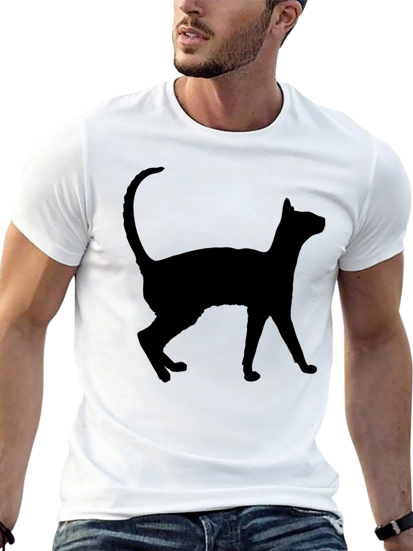 Black Cat Silhouette Graphic Tee - Casual Style