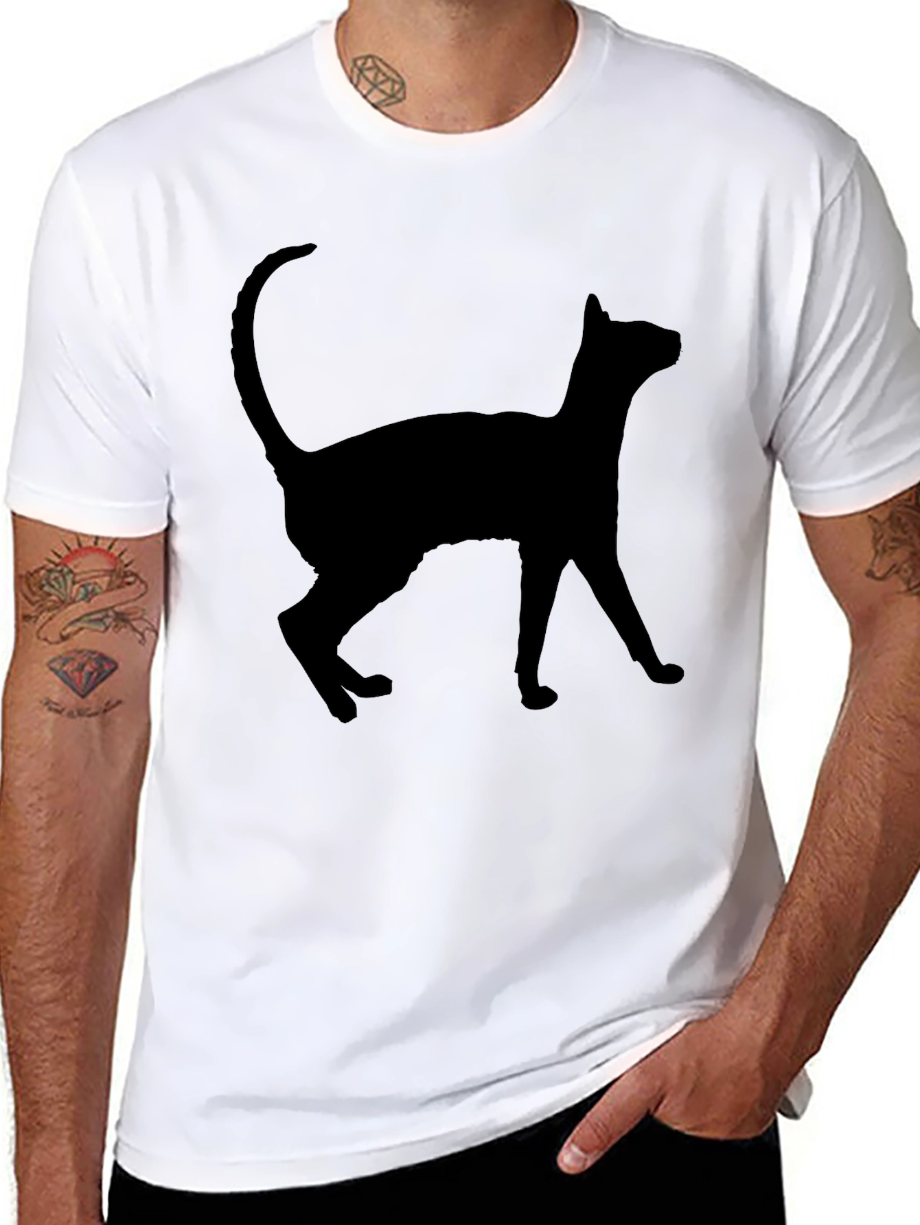 Black Cat Silhouette Graphic Tee - Casual Style