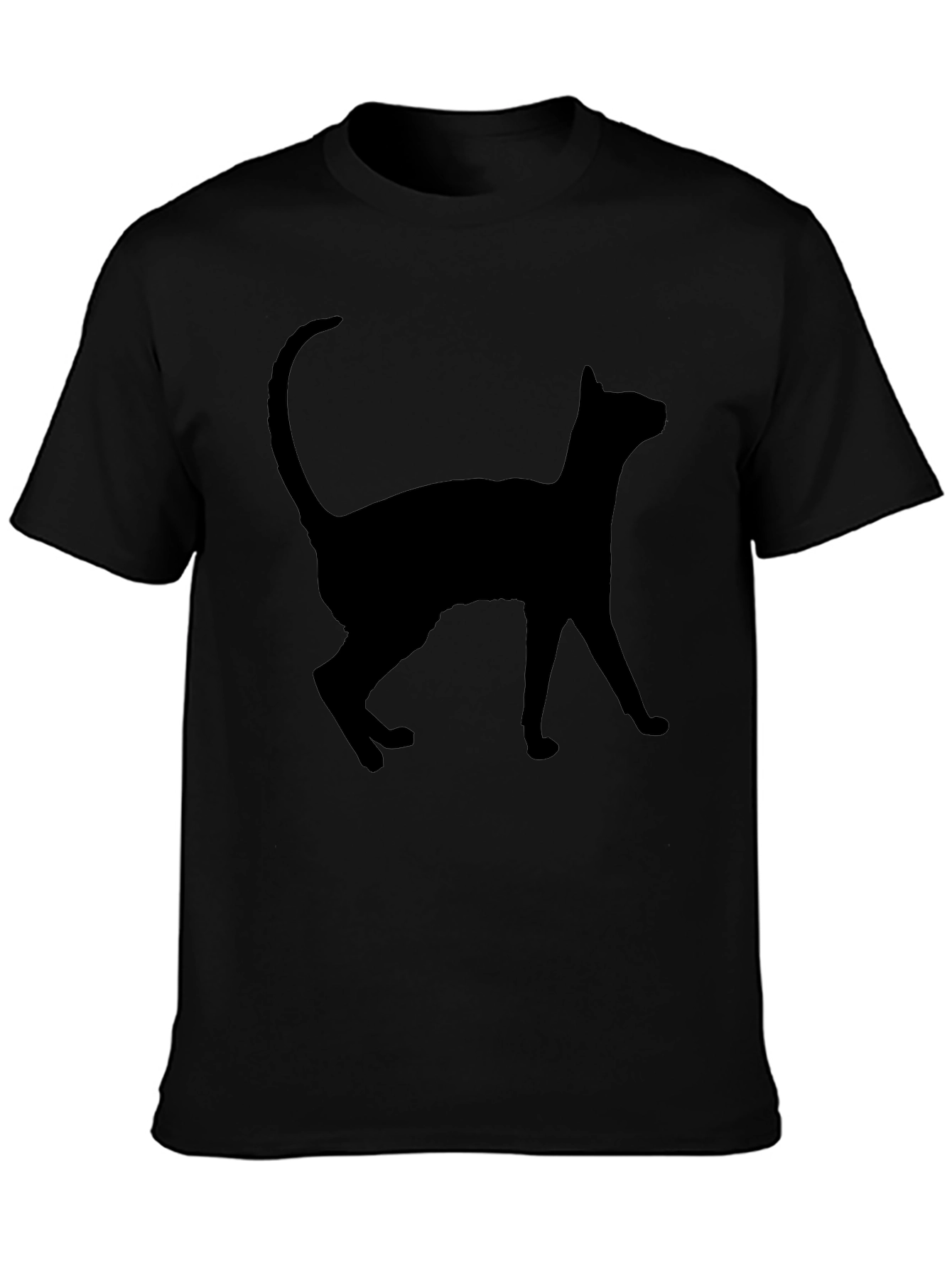 Black Cat Silhouette Graphic Tee - Casual Style
