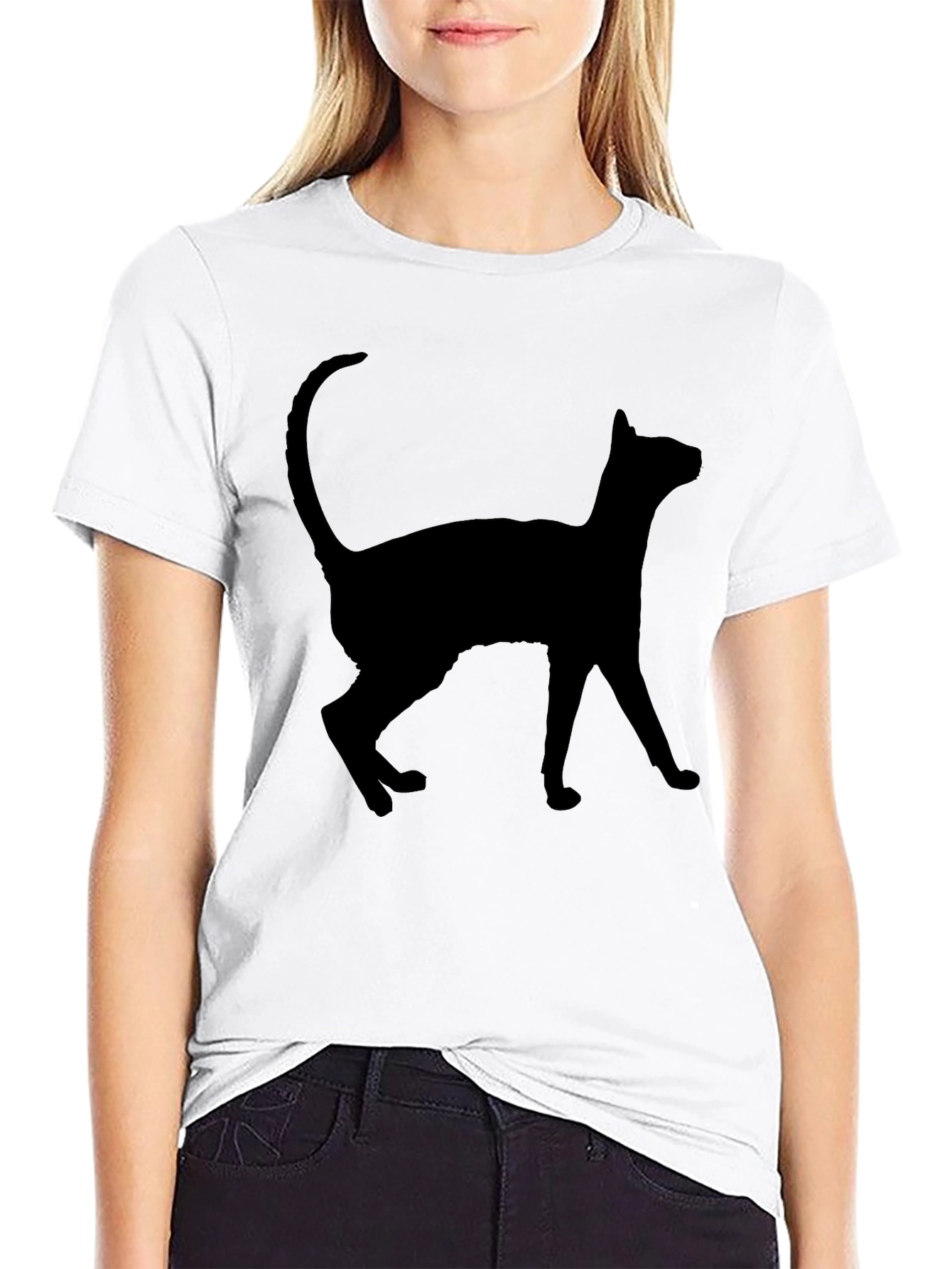 Black Cat Silhouette Graphic Tee - Casual Style