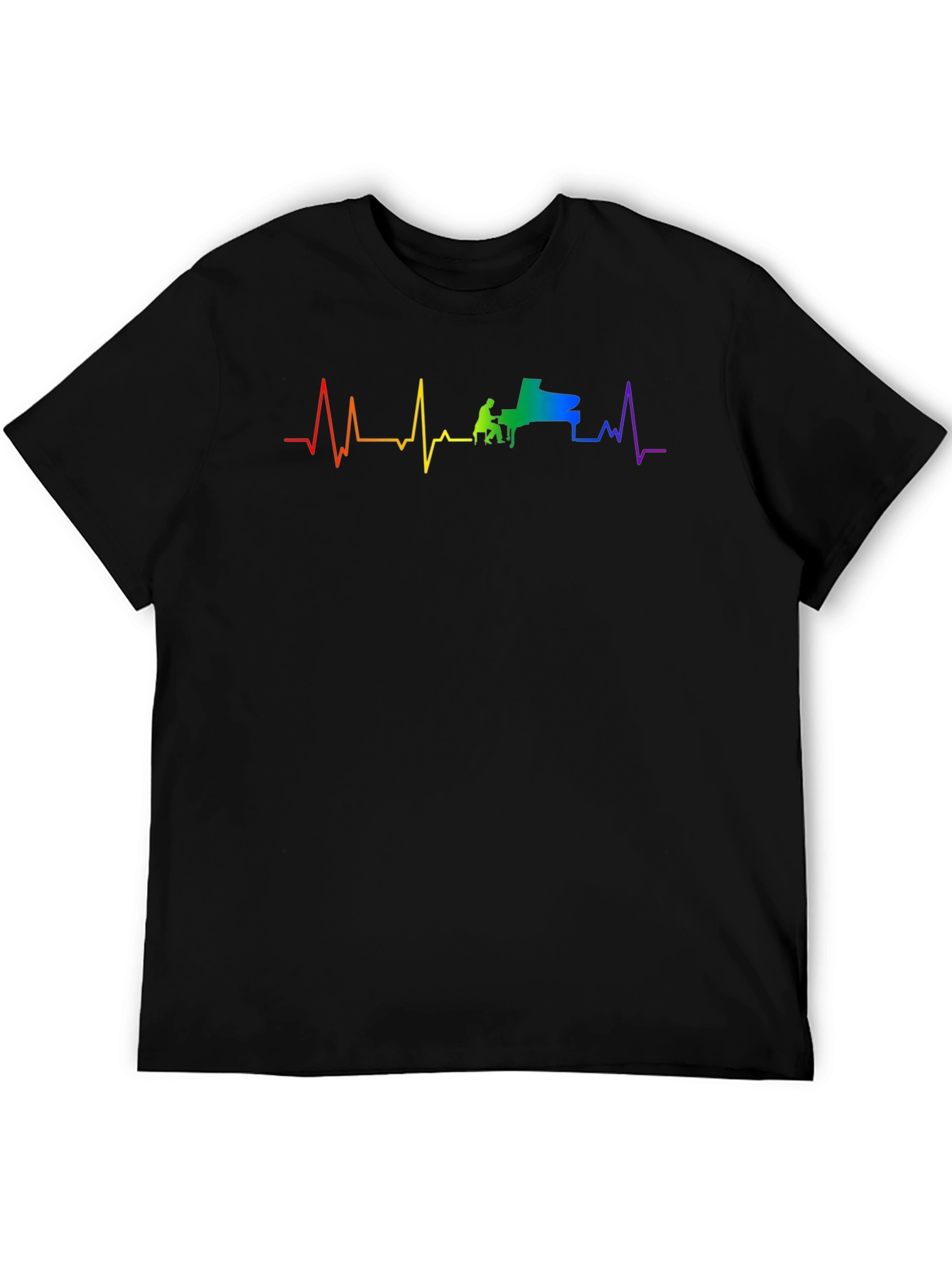 Piano Heartbeat Rainbow Graphic Tee - Black