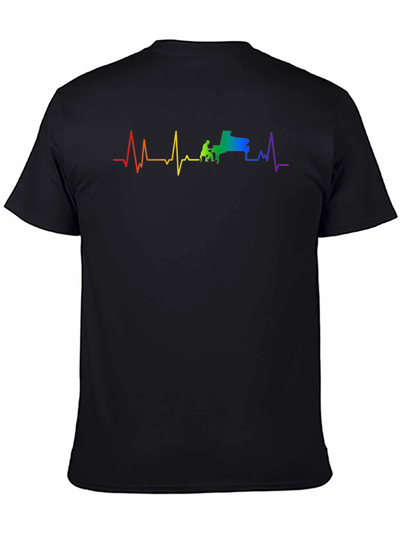 Piano Heartbeat Rainbow Graphic Tee - Black