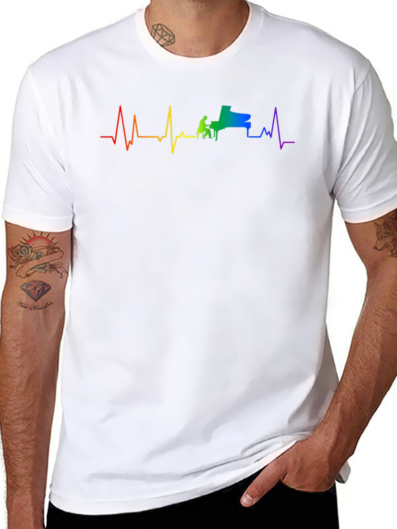 Piano Heartbeat Rainbow Graphic Tee - Black