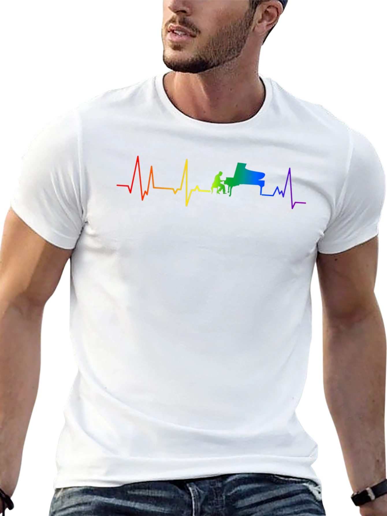 Piano Heartbeat Rainbow Graphic Tee - Black