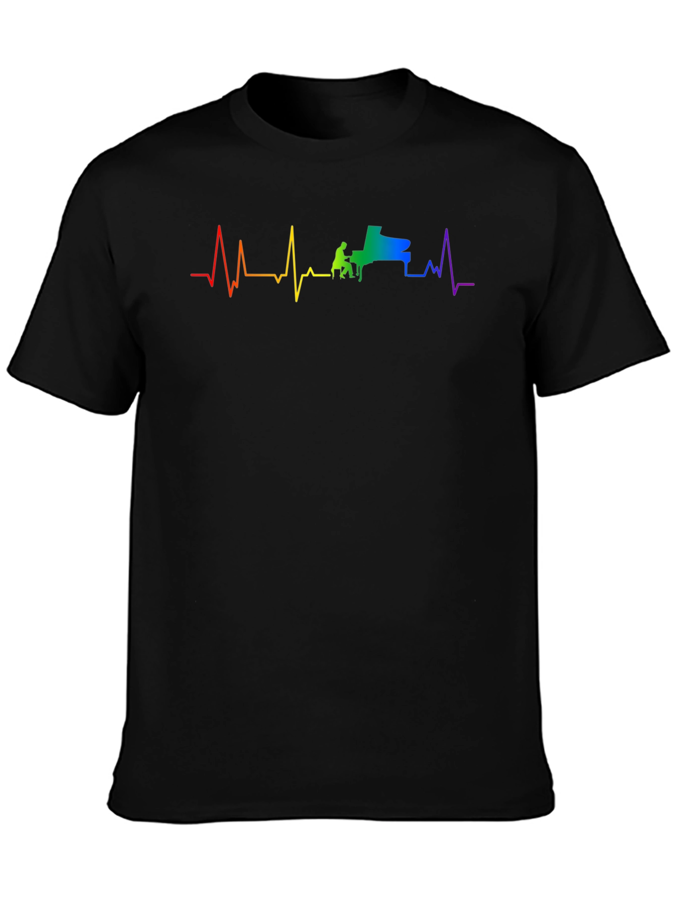 Piano Heartbeat Rainbow Graphic Tee - Black