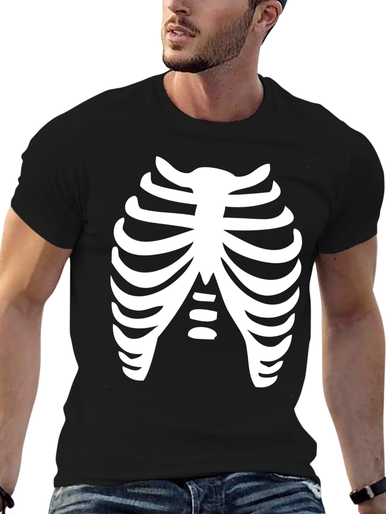 Skeleton Rib Cage Black T-Shirt Costume