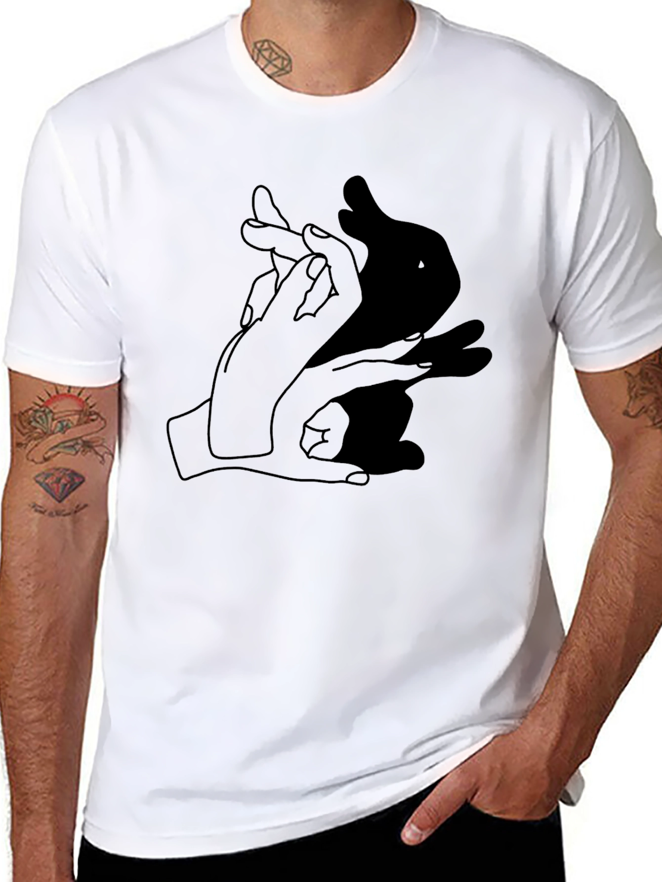 Rabbit Shadow Hand Gesture Graphic Tee