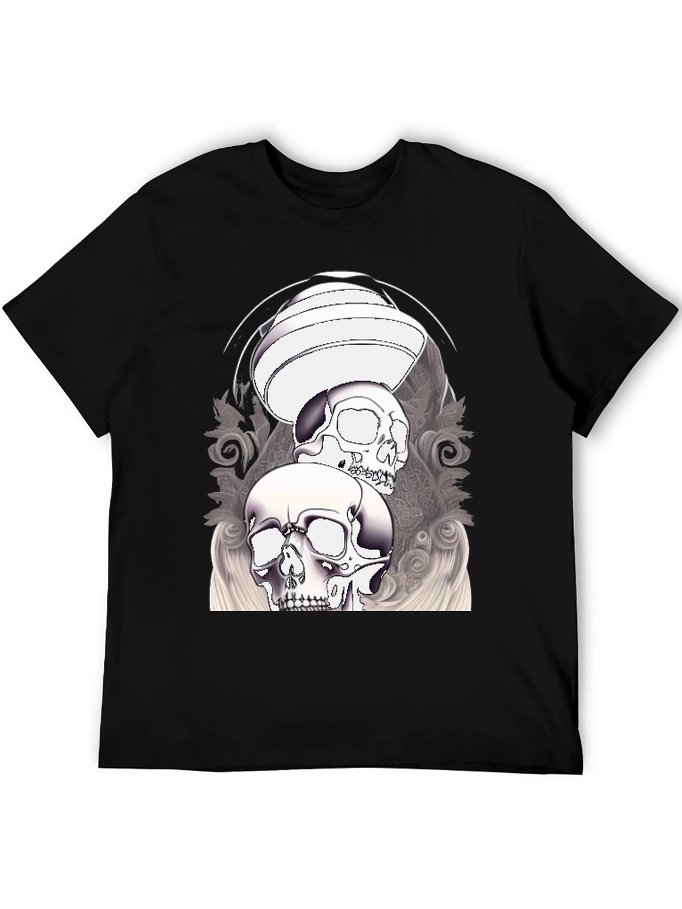 Skull Graphic T-Shirt - Black Crew Neck Tee