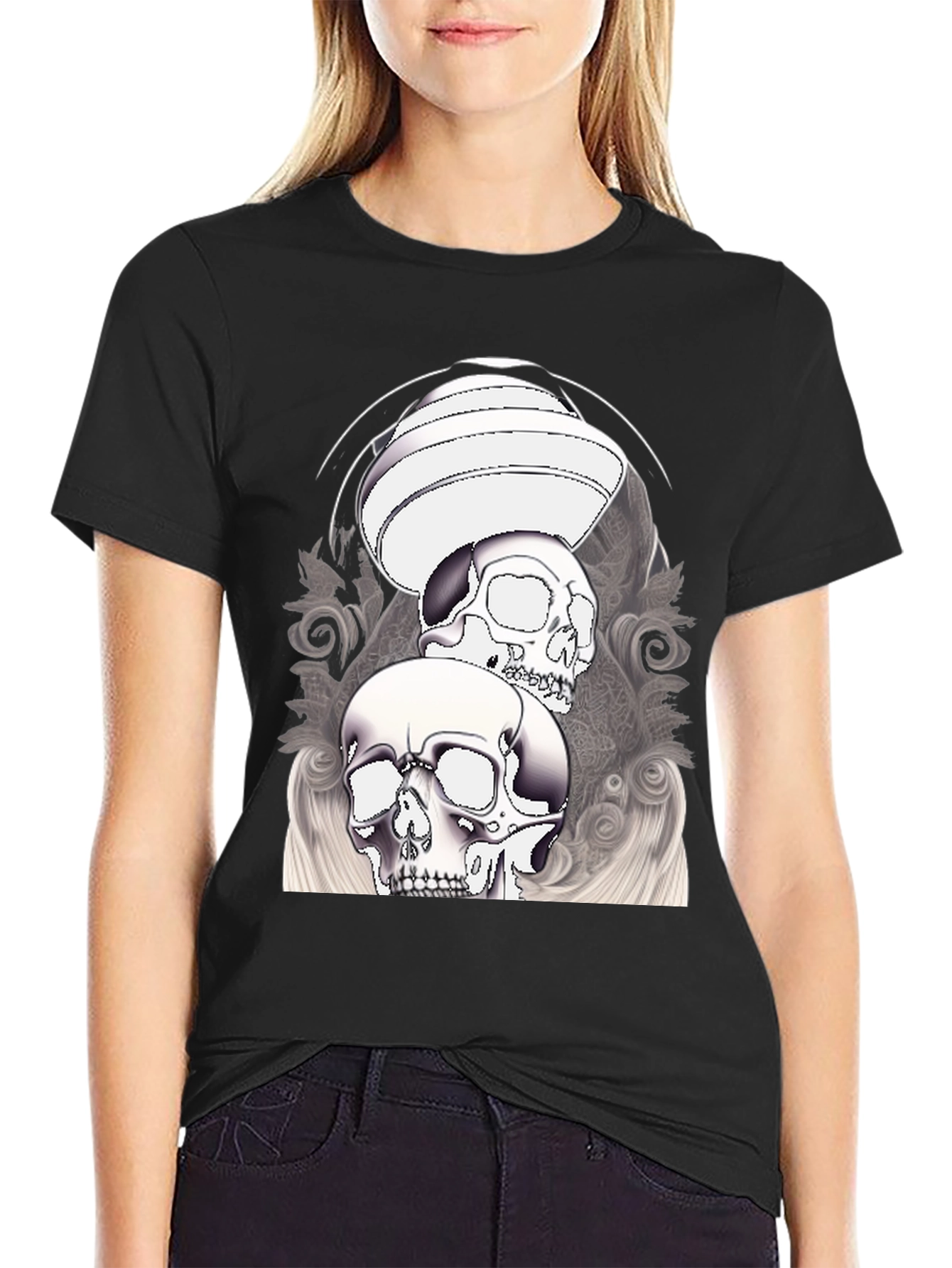 Skull Graphic T-Shirt - Black Crew Neck Tee