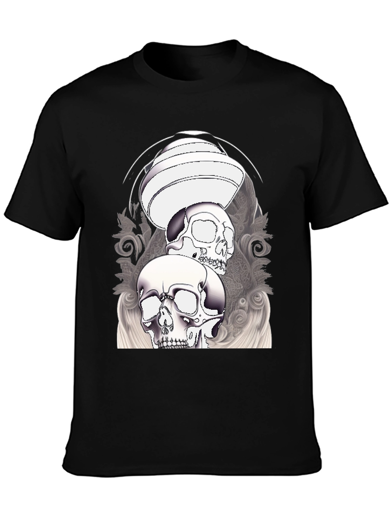 Skull Graphic T-Shirt - Black Crew Neck Tee