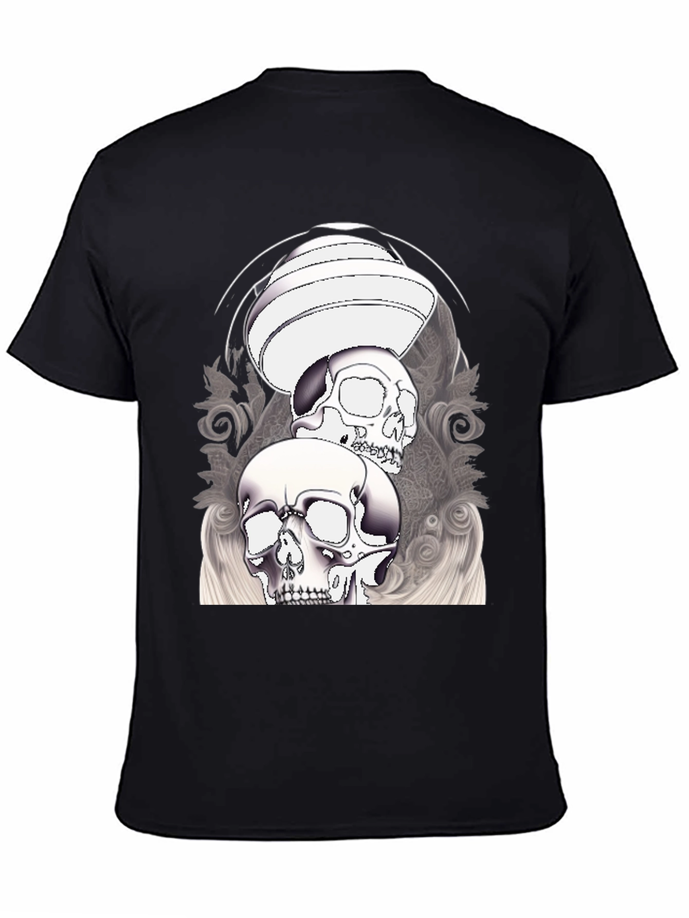 Skull Graphic T-Shirt - Black Crew Neck Tee