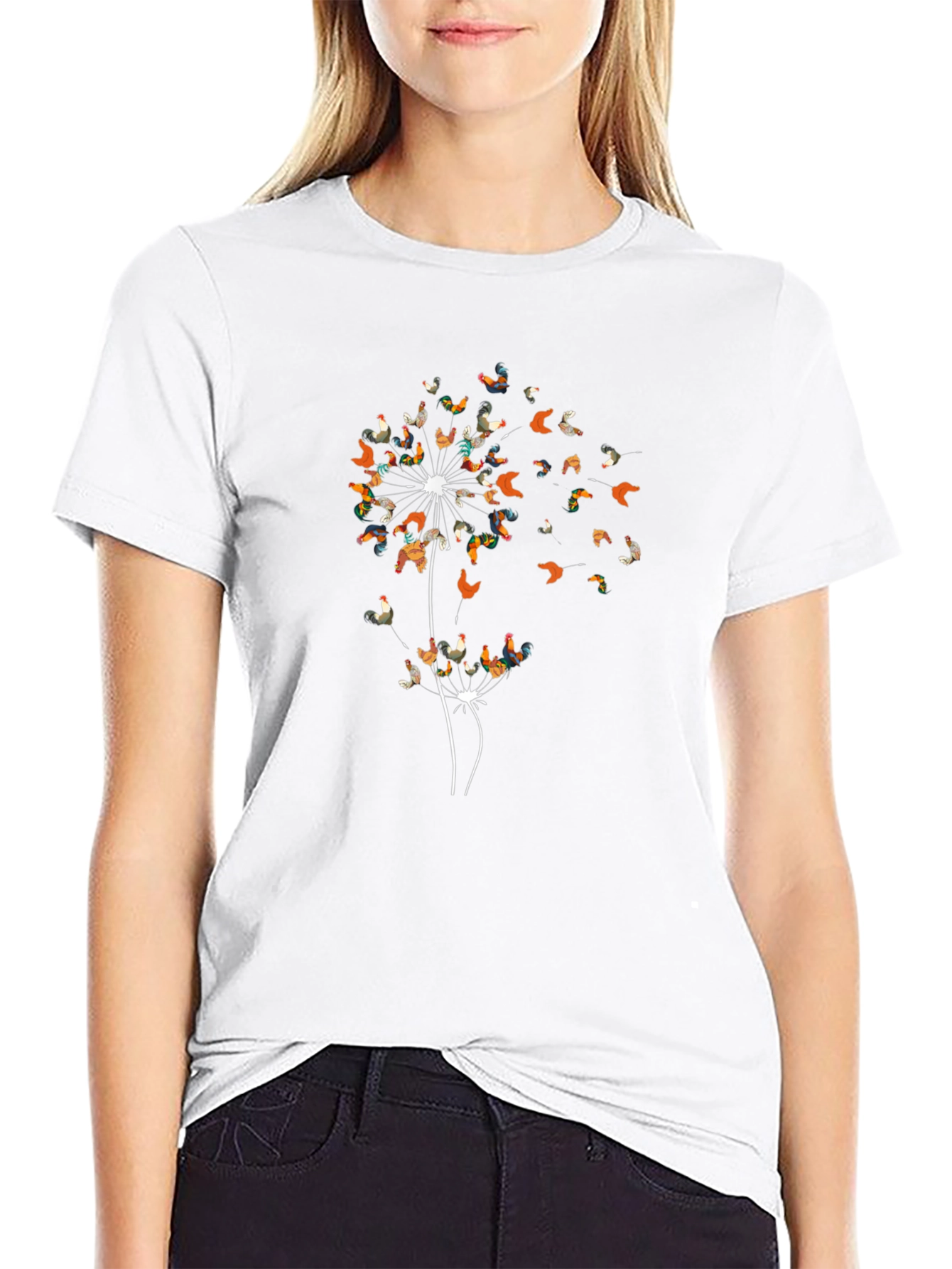 Dandelion Chicken T-Shirt - Unique Rooster Design