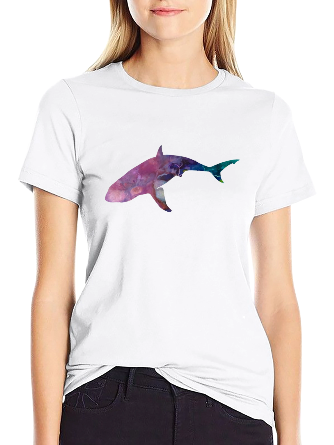 Galaxy Shark Graphic Tee - Black Cotton Blend