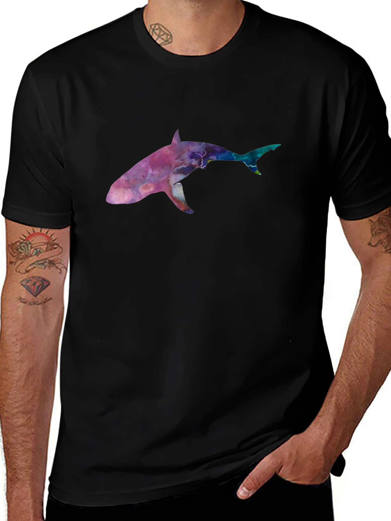 Galaxy Shark Graphic Tee - Black Cotton Blend