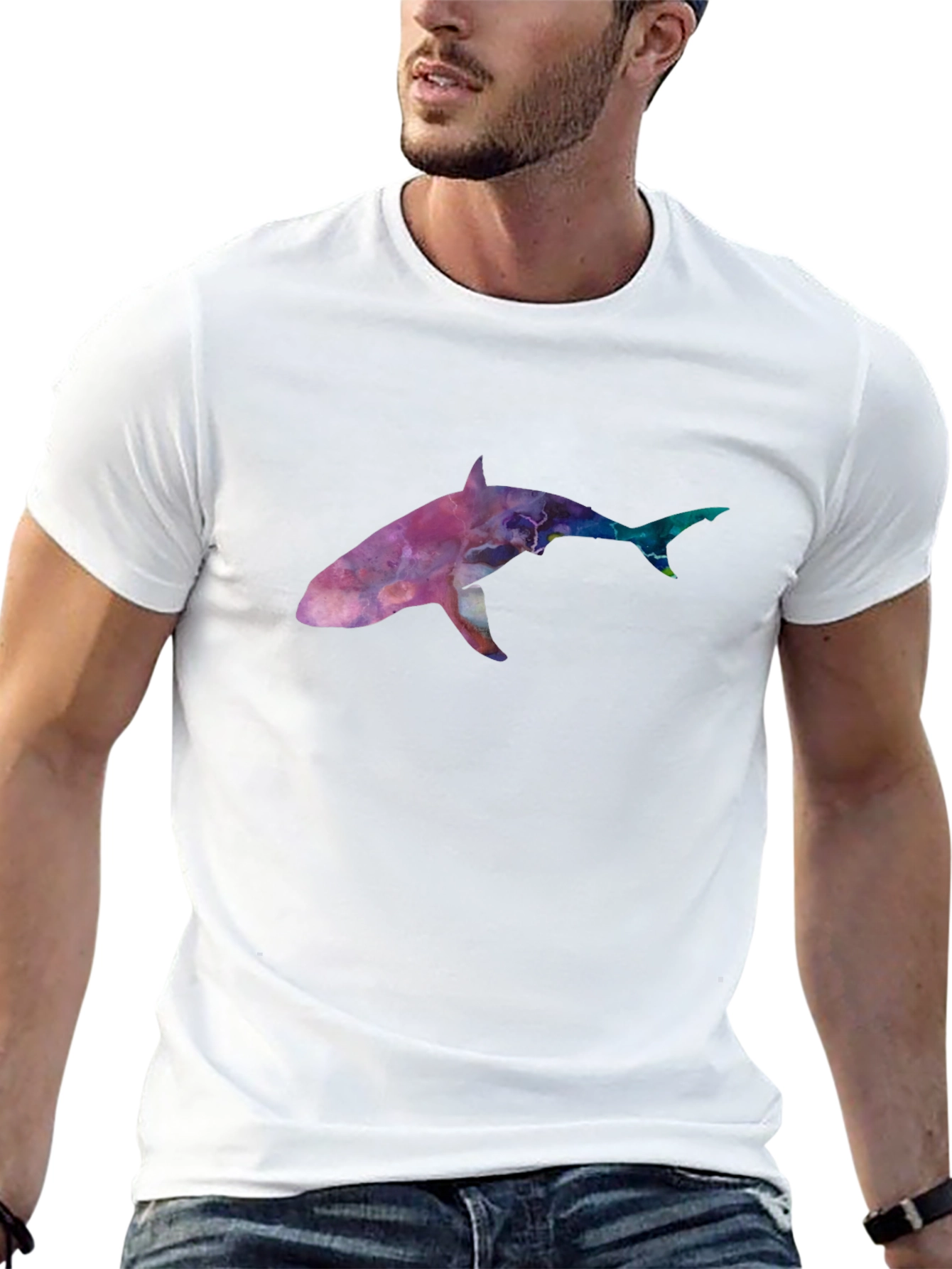 Galaxy Shark Graphic Tee - Black Cotton Blend