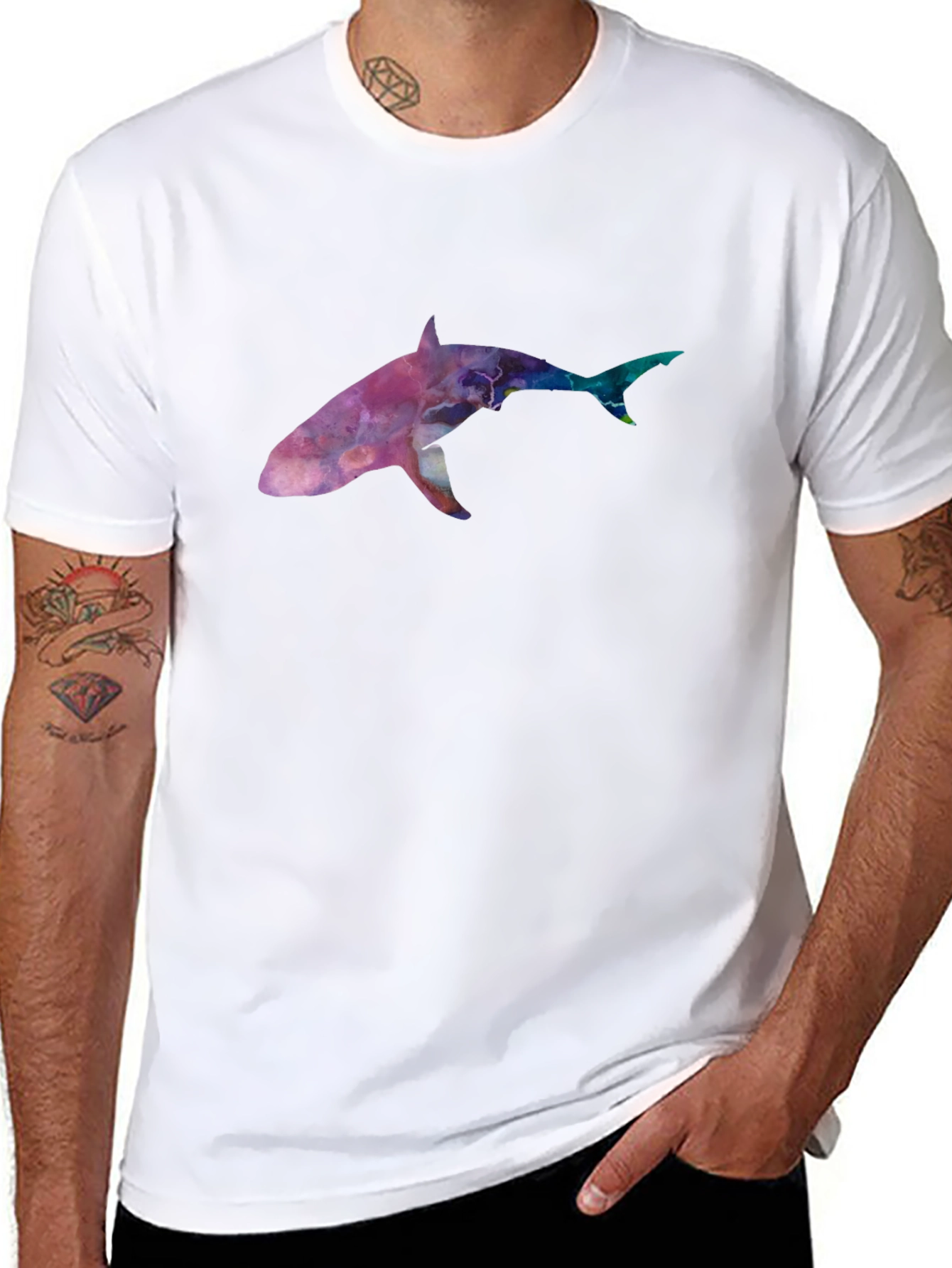 Galaxy Shark Graphic Tee - Black Cotton Blend