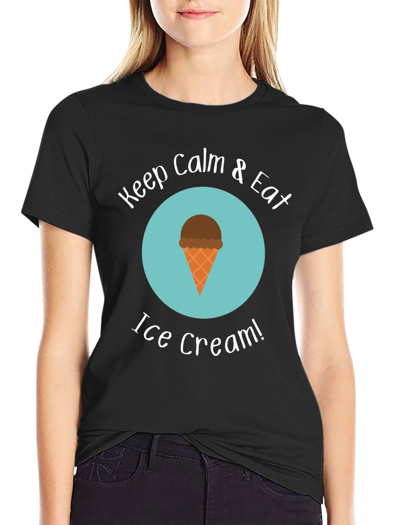 Keep Calm & Eat Ice Cream Black T-Shirt