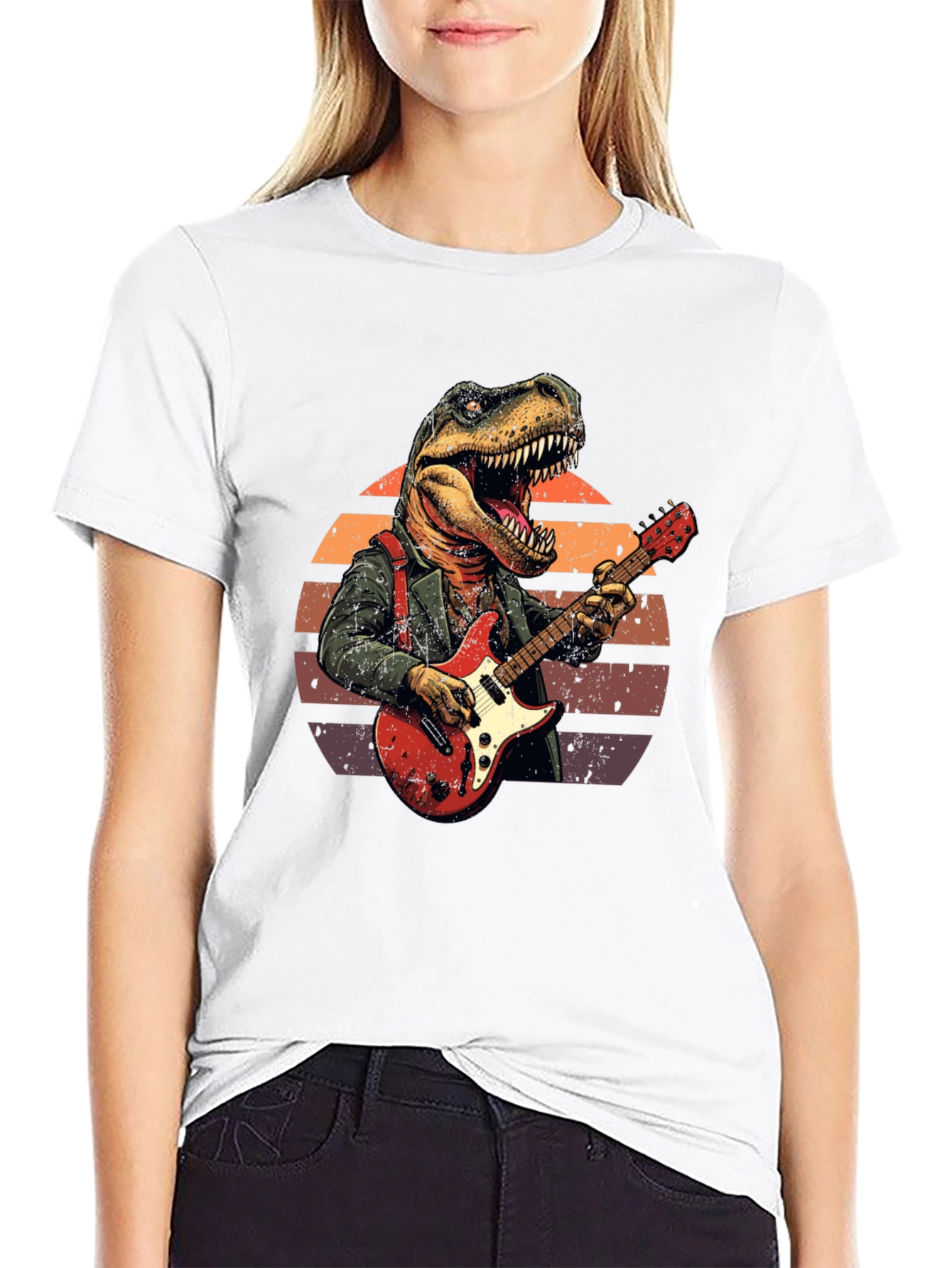 Dinosaur Guitar Player T-Shirt - Rock Star Tee