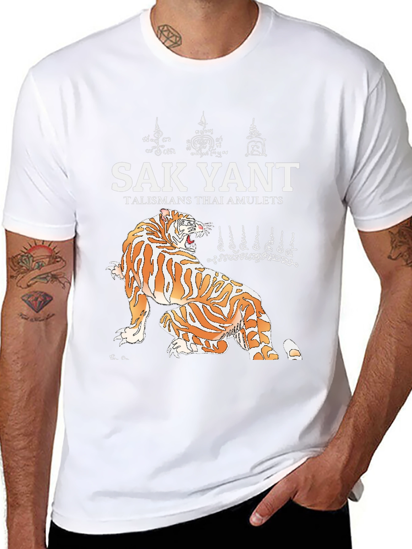 Sak Yant Tiger Graphic Tee - Thai Amulet Design