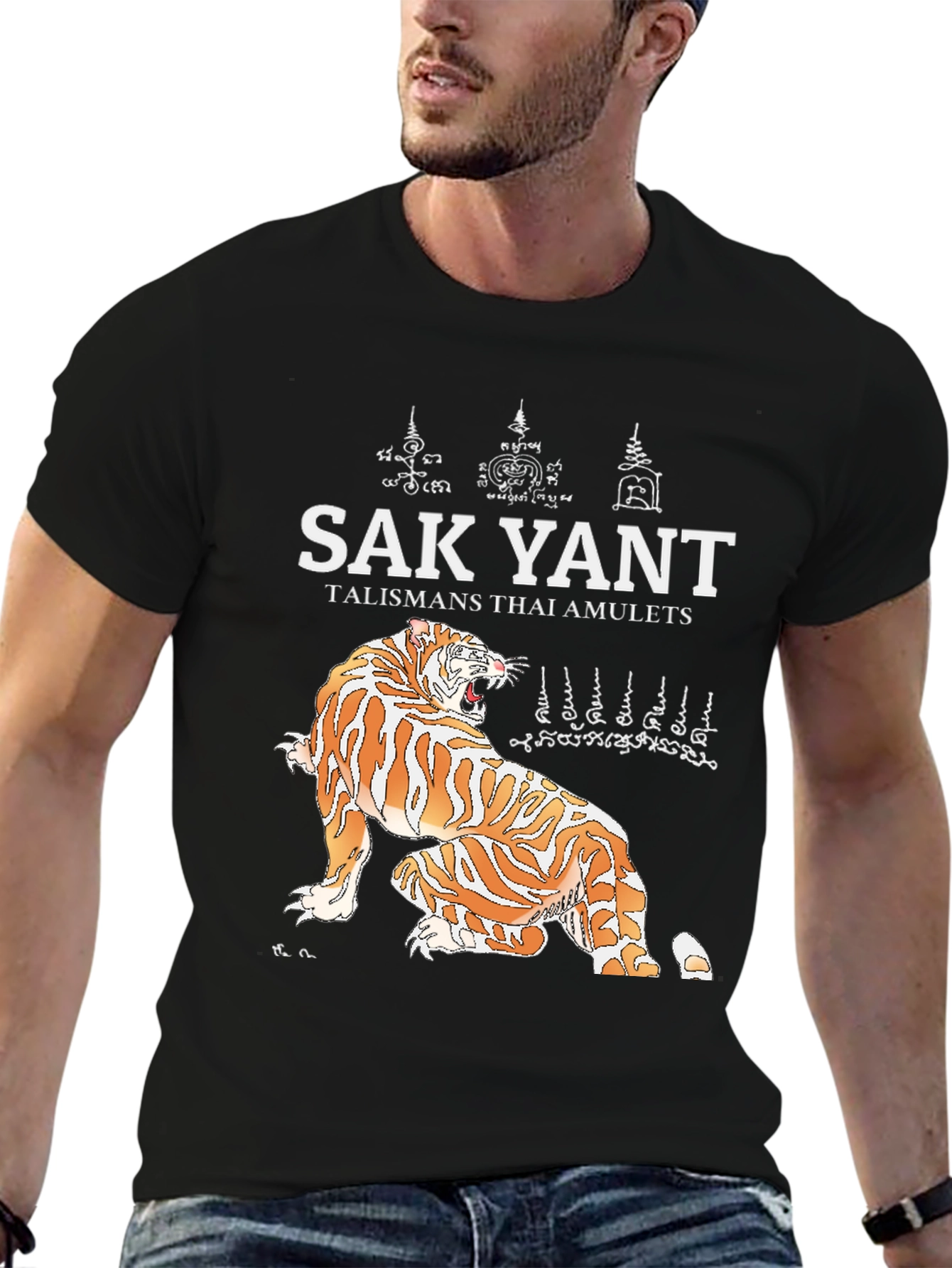 Sak Yant Tiger Graphic Tee - Thai Amulet Design