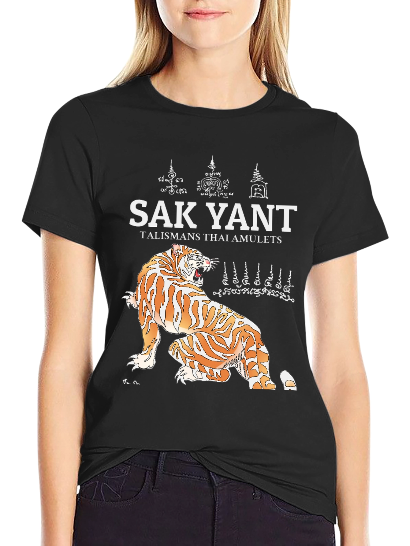 Sak Yant Tiger Graphic Tee - Thai Amulet Design