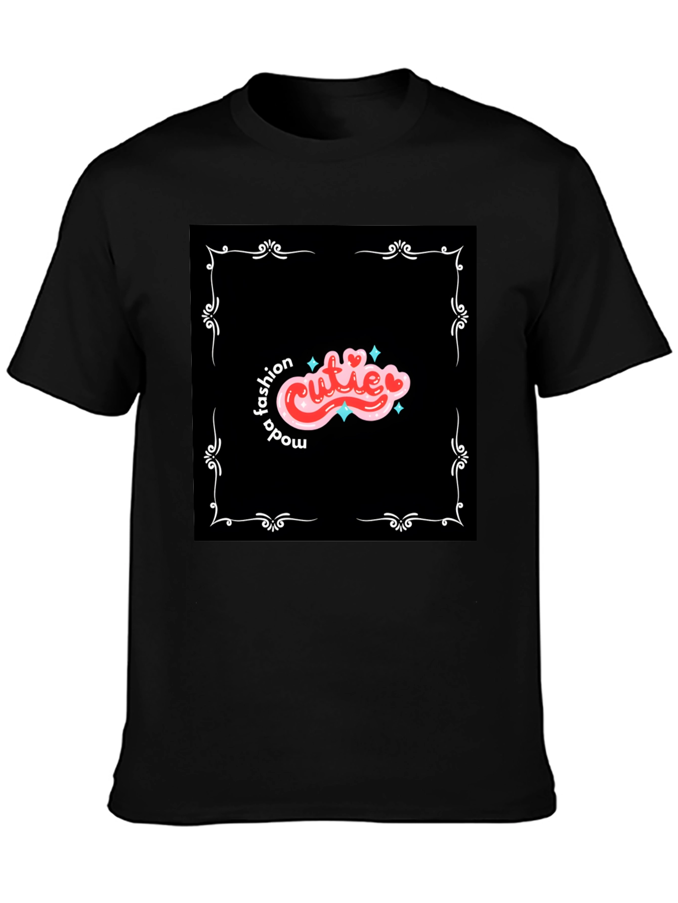 Cutie Fashion Graphic Tee - Trendy Black T-Shirt