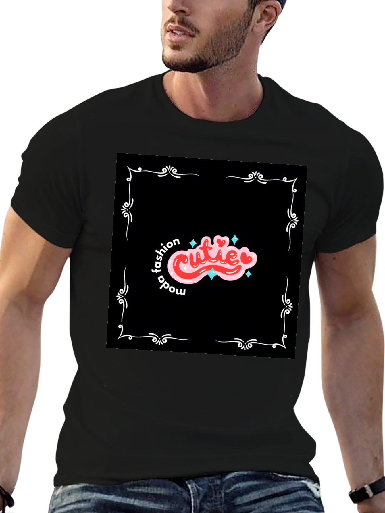 Cutie Fashion Graphic Tee - Trendy Black T-Shirt