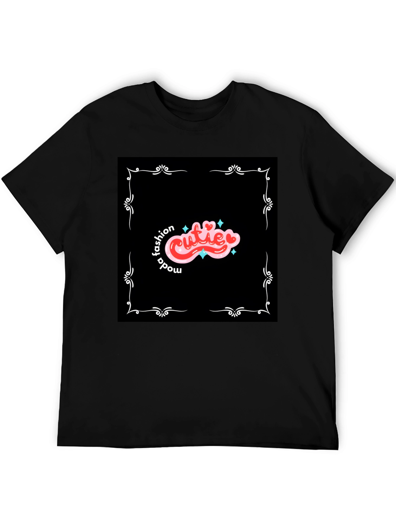 Cutie Fashion Graphic Tee - Trendy Black T-Shirt