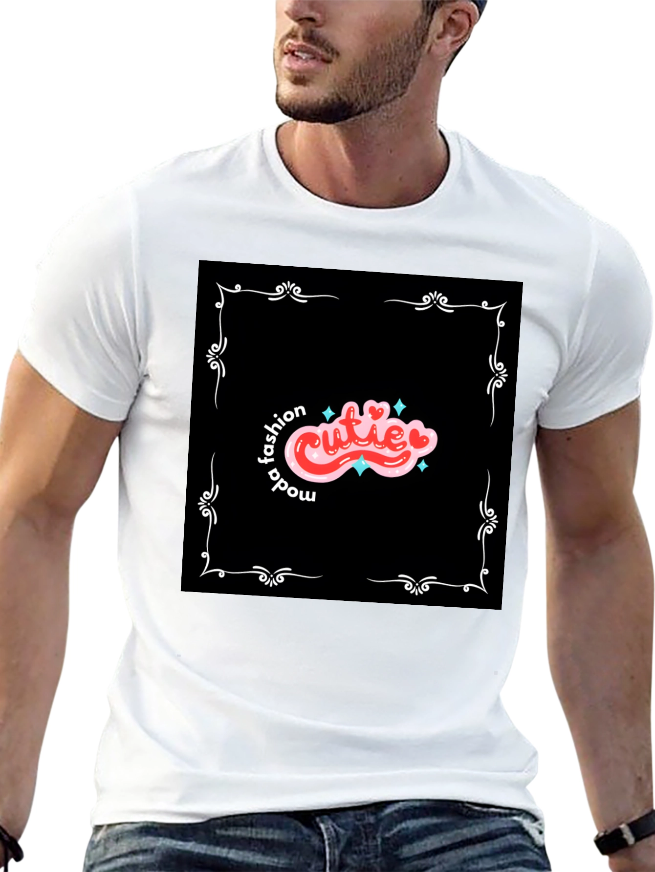 Cutie Fashion Graphic Tee - Trendy Black T-Shirt