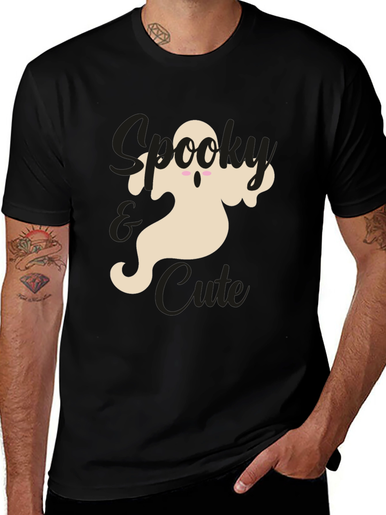 Spooky & Cute Ghost Graphic Tee - Black