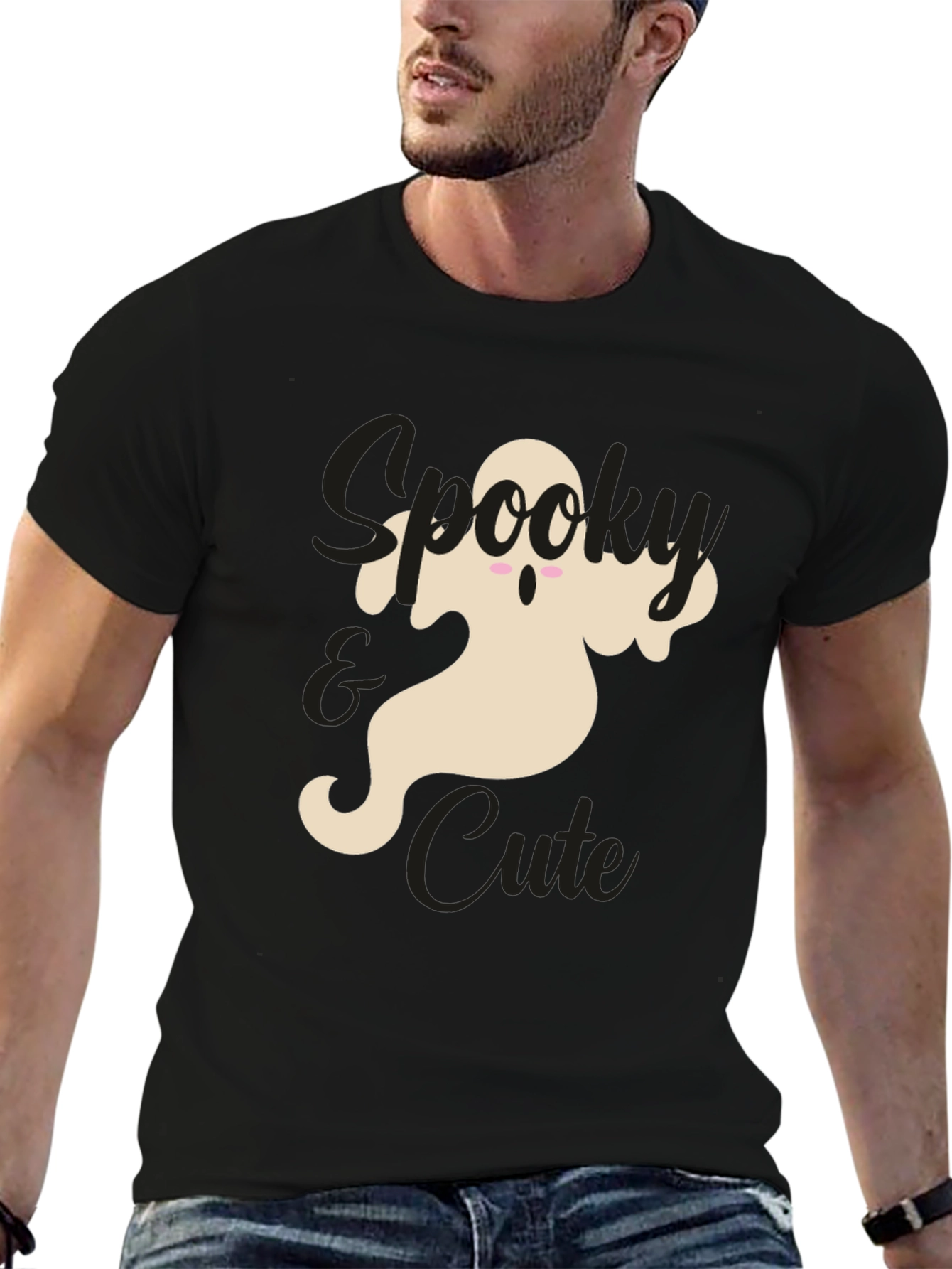 Spooky & Cute Ghost Graphic Tee - Black