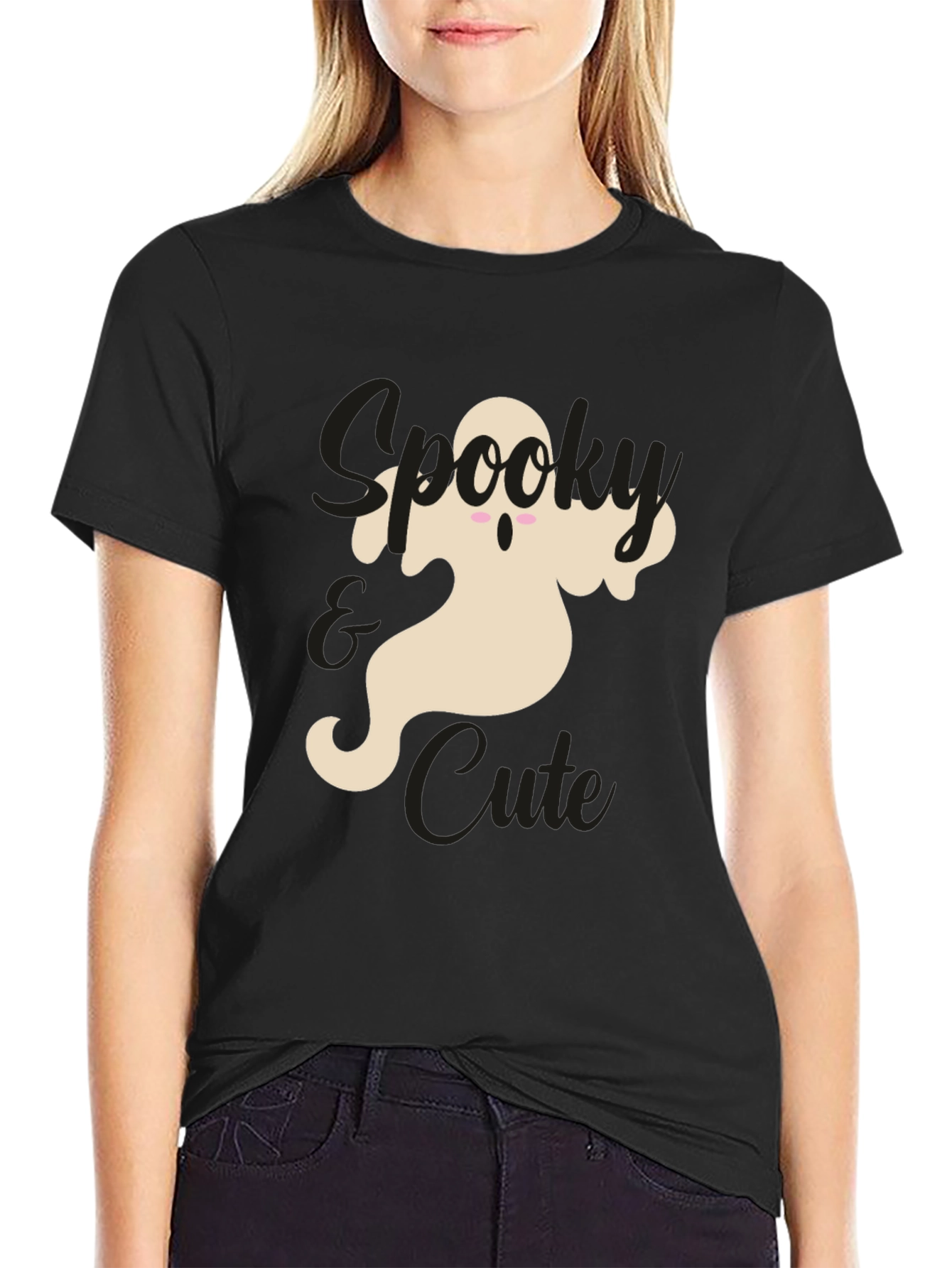 Spooky & Cute Ghost Graphic Tee - Black