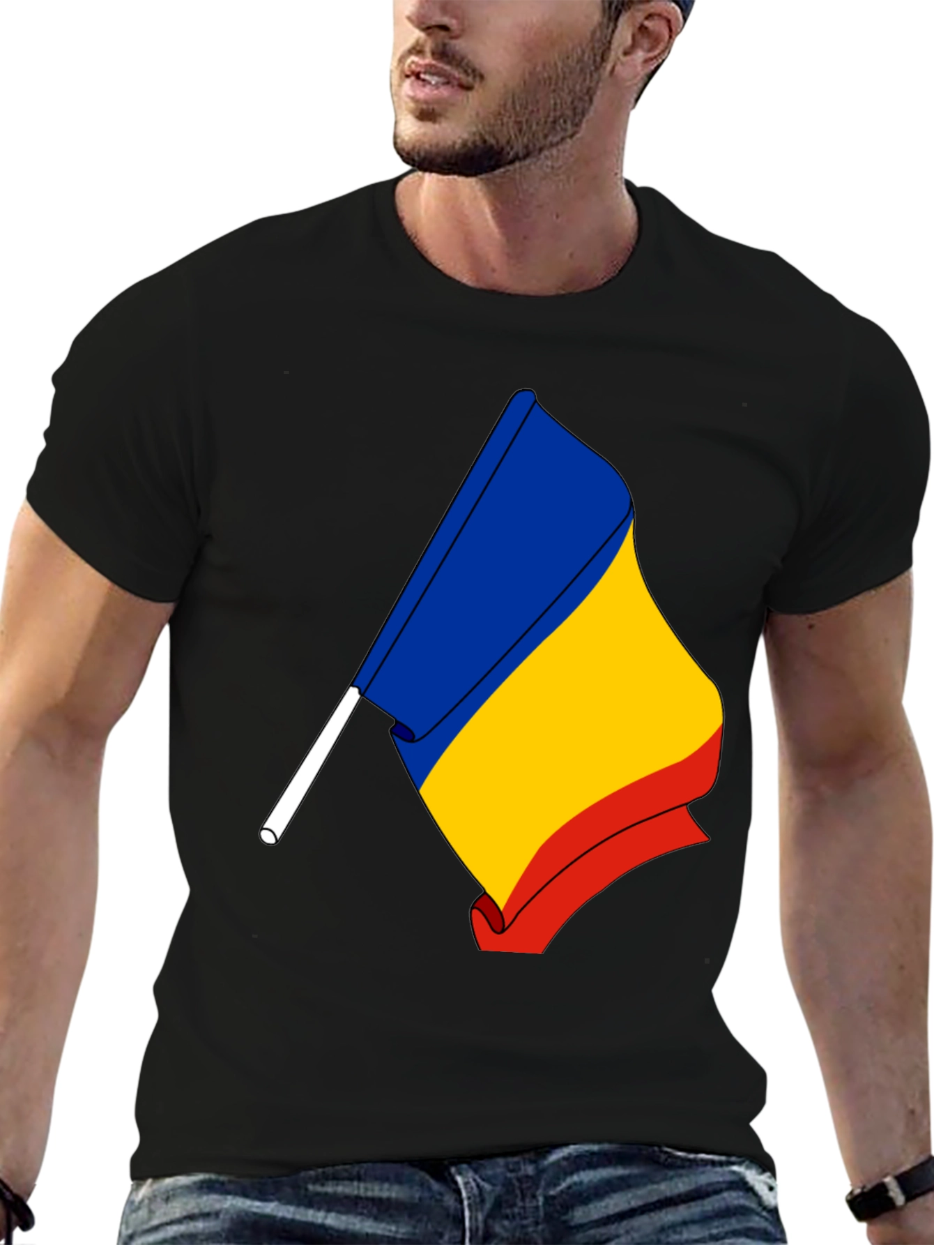 Romania Flag Graphic T-Shirt - Black