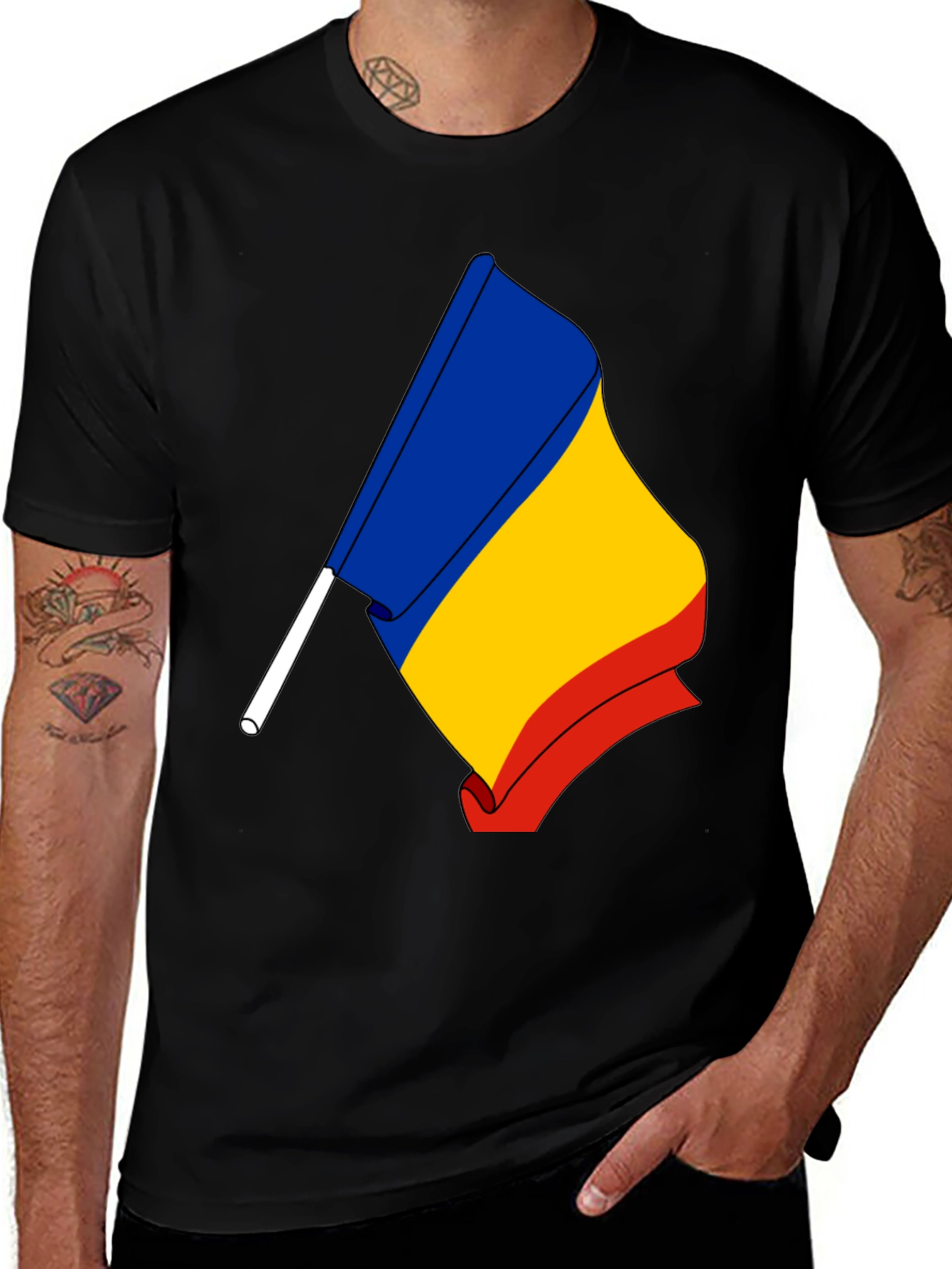 Romania Flag Graphic T-Shirt - Black