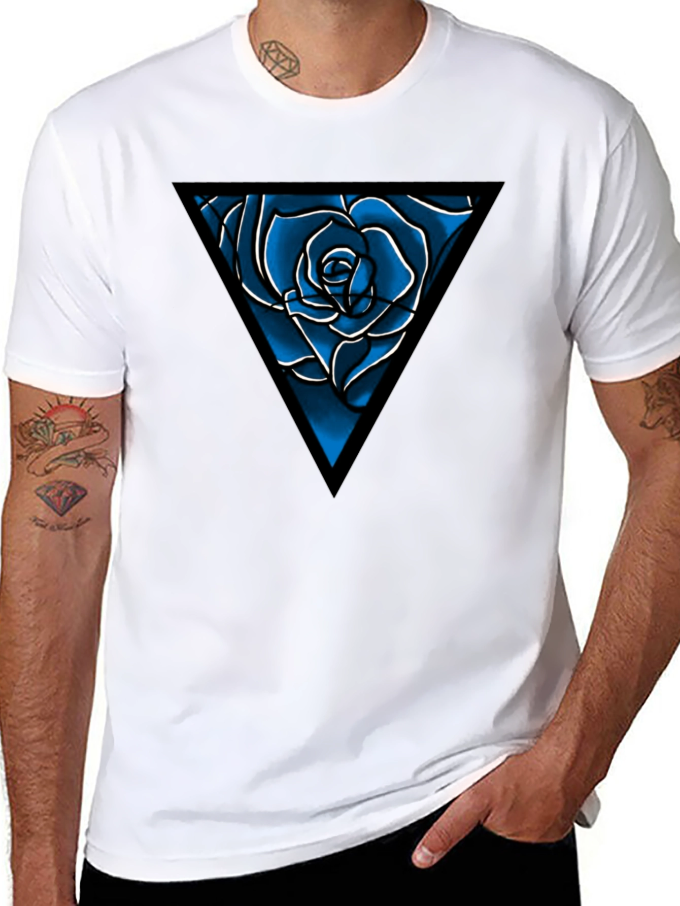 Blue Rose Triangle Graphic Tee - Mens Black T-Shirt