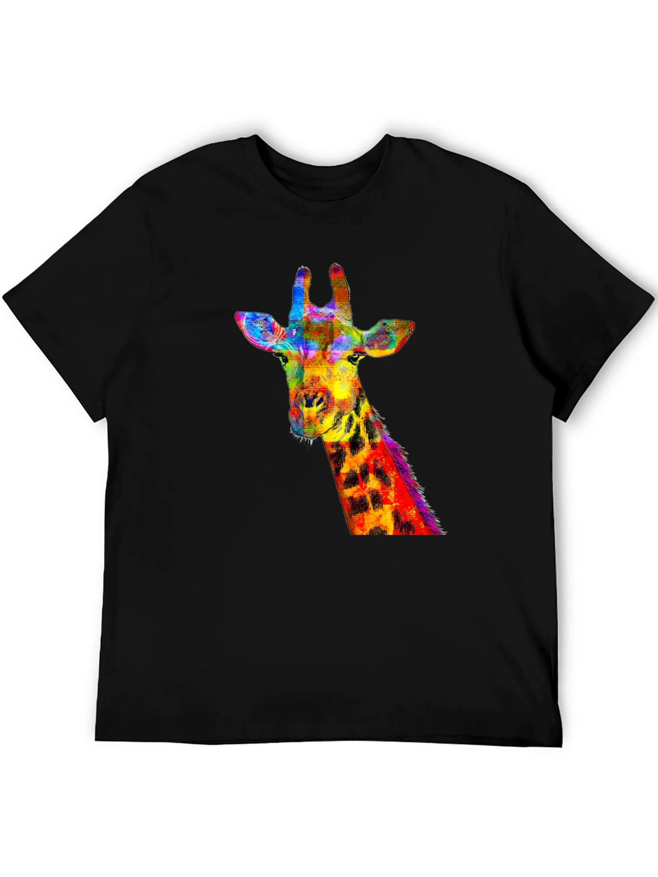 Vibrant Giraffe Graphic Tee - Stylish Black T-Shirt